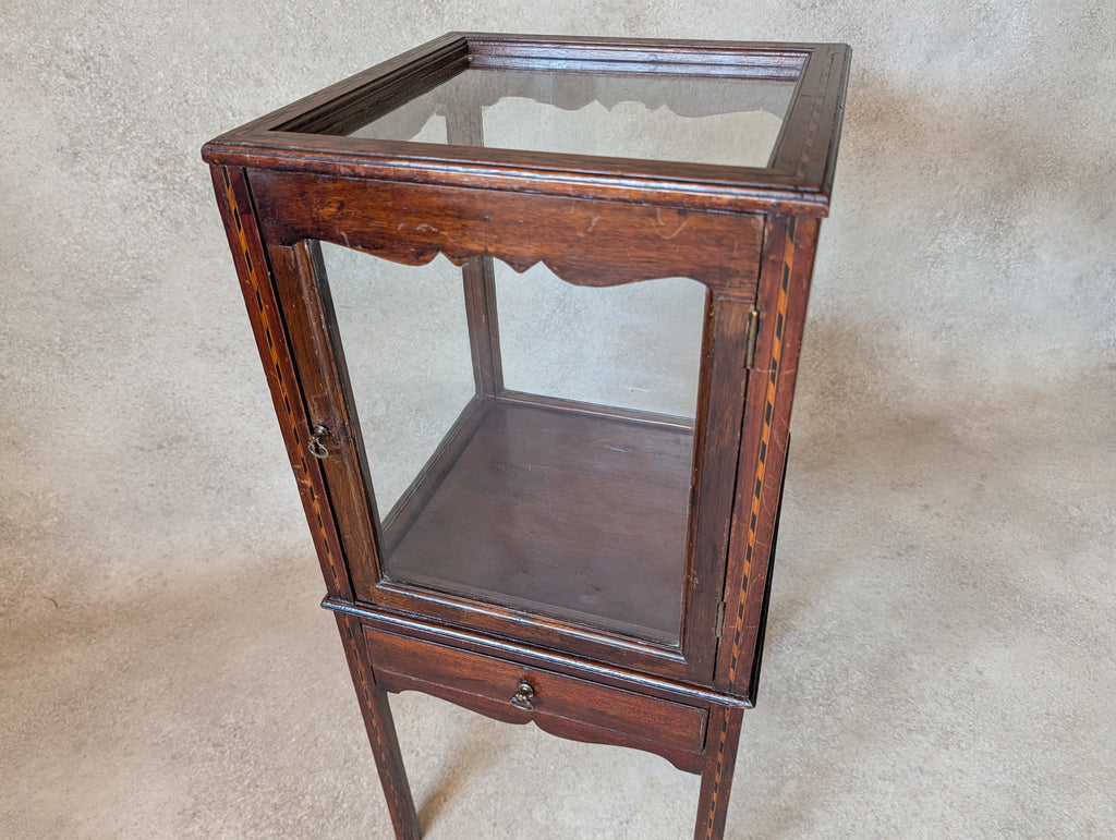 Antique Edwardian Mahogany Bijouterie Inlaid Vitrine Display Cabinet C. 1900