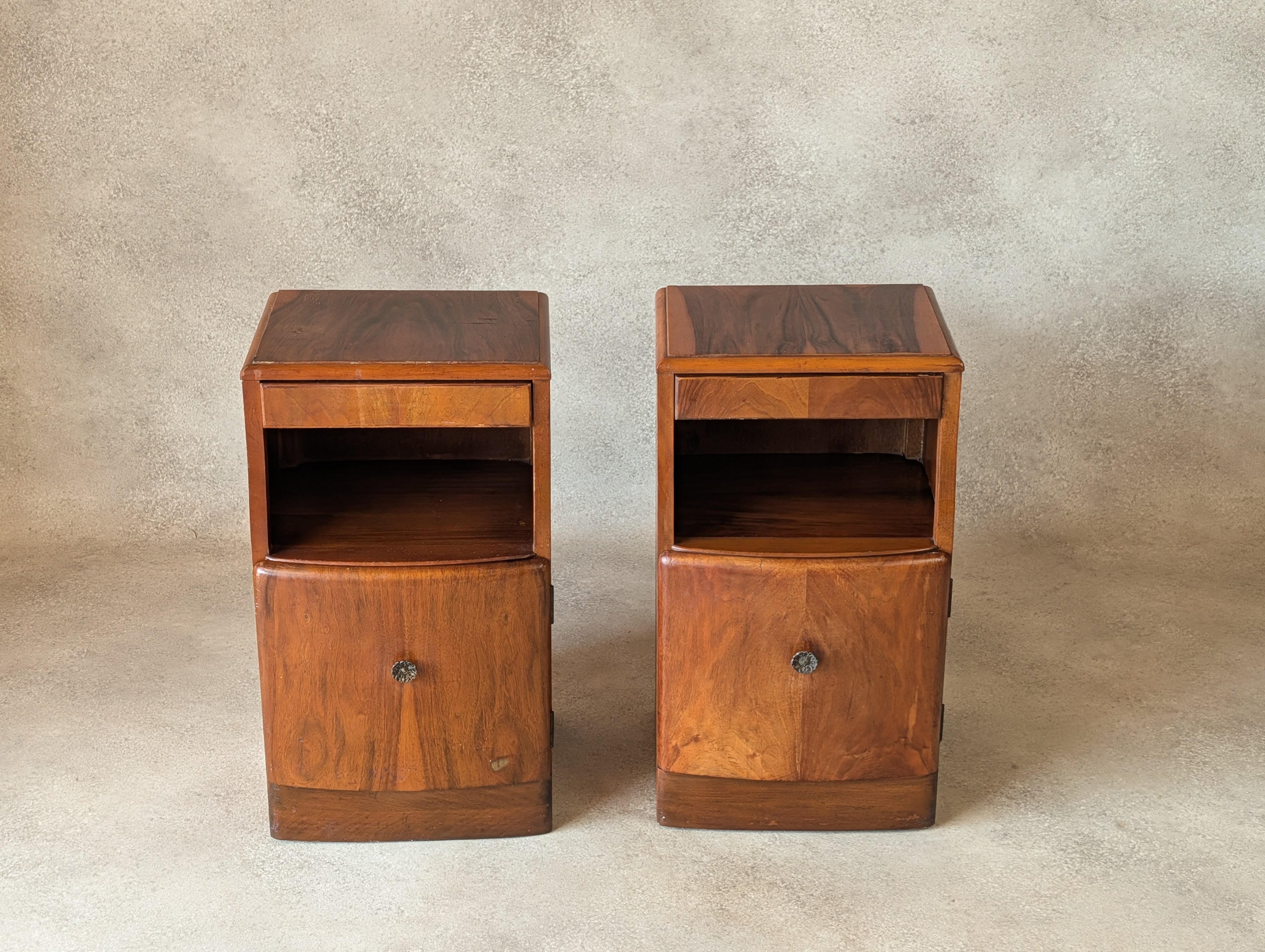 Pair Of Lebus Art Deco Walnut Bedside Cabinets 1930s/40s  Nightstands