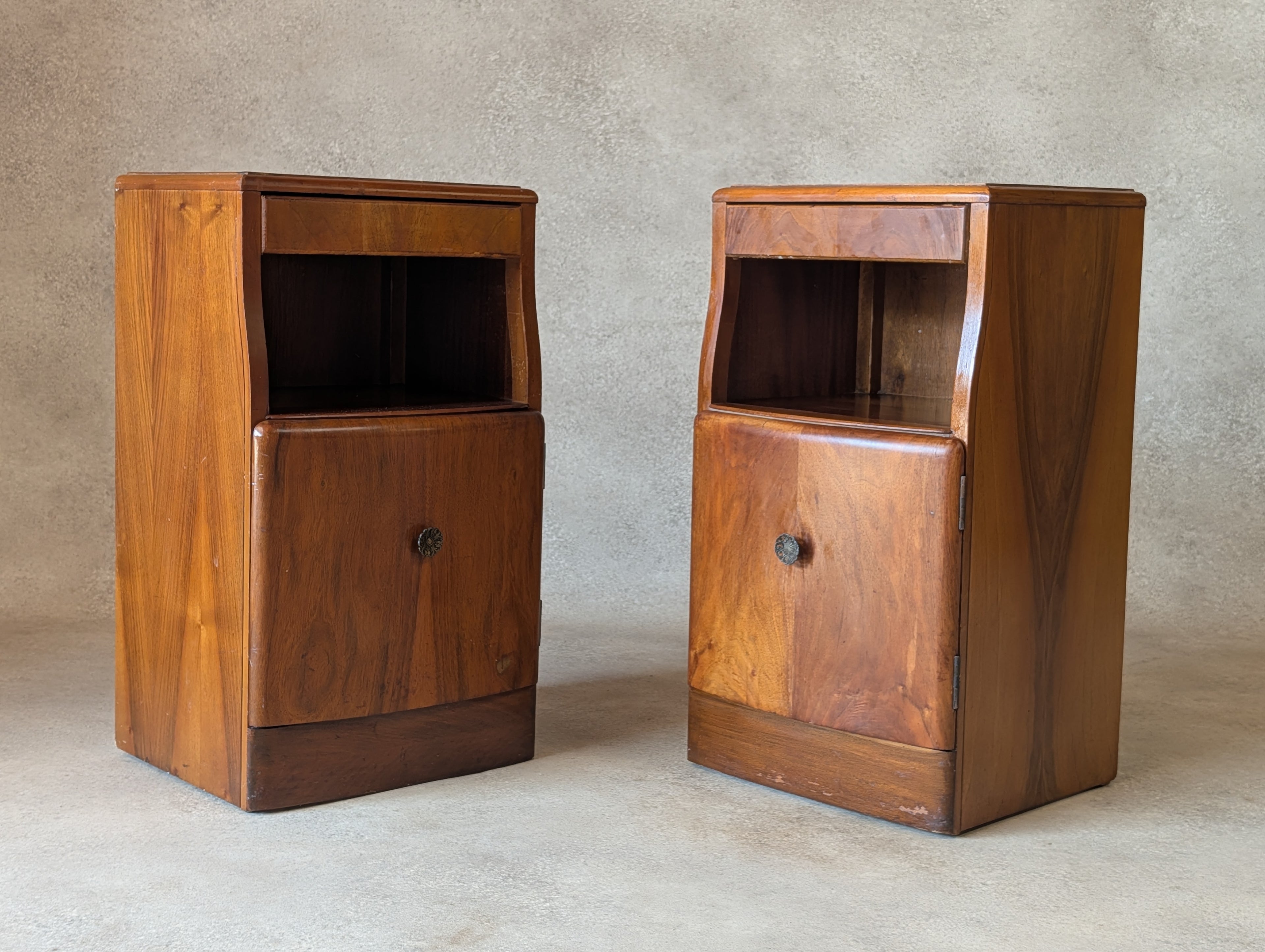 Pair Of Lebus Art Deco Walnut Bedside Cabinets 1930s/40s  Nightstands