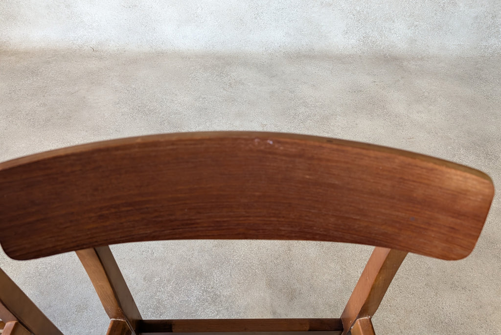Set Of 4 Mid Century Curved Back Dining Chairs With Black Vinyl Seat -1960s