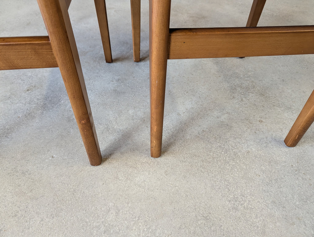 Set Of 4 Mid Century Curved Back Dining Chairs With Black Vinyl Seat -1960s