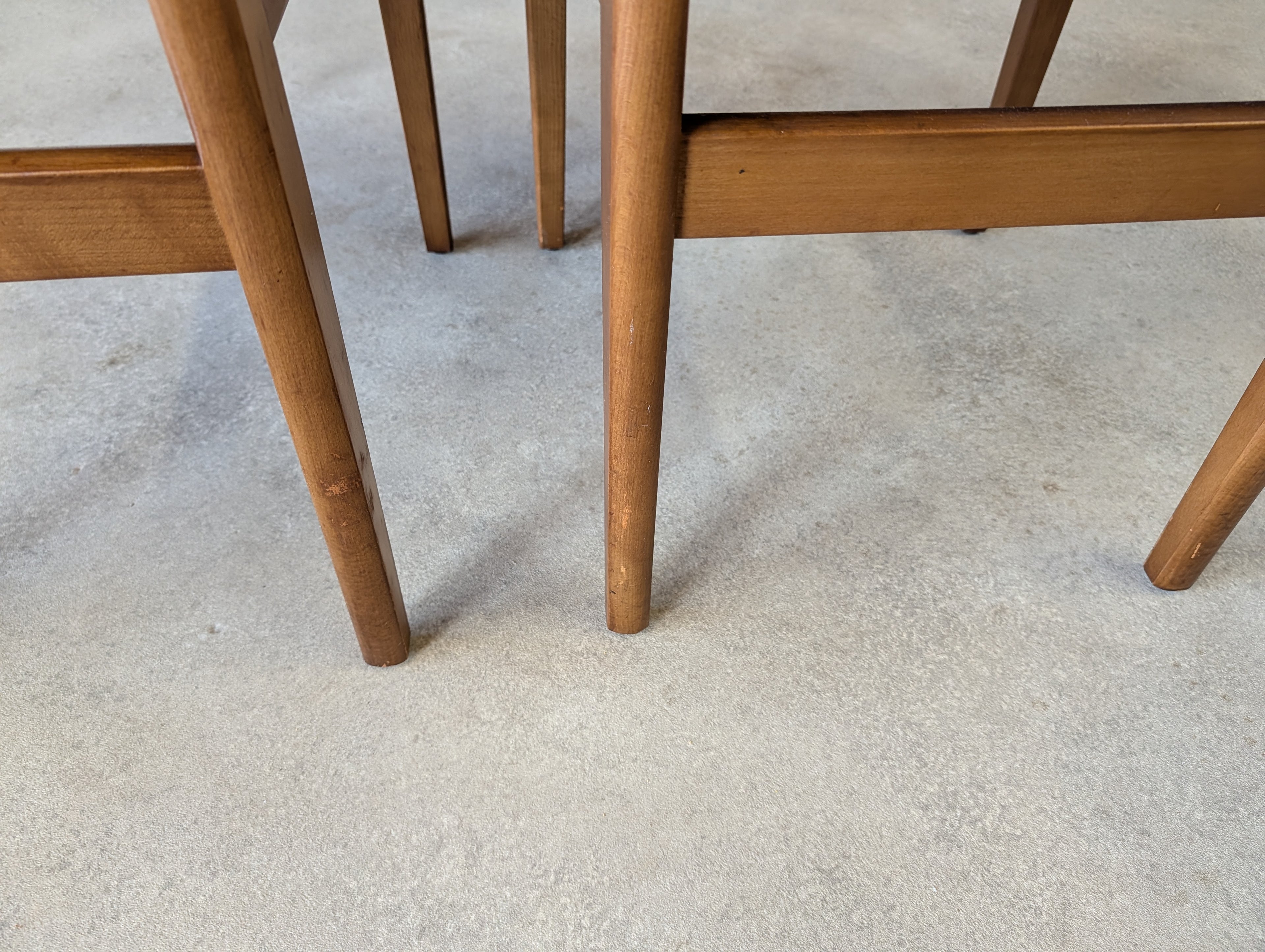 Set Of 4 Mid Century Curved Back Dining Chairs With Black Vinyl Seat -1960s