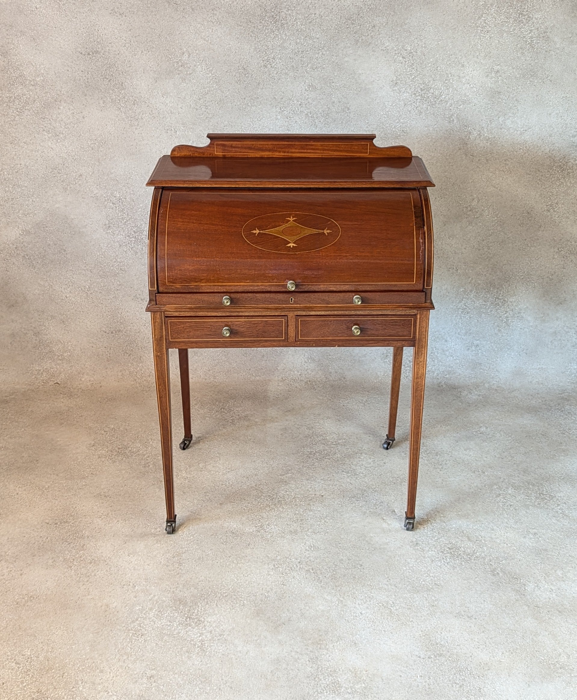 Antique Edwardian Sheraton Style Cylinder Top Desk / Writing Bureau