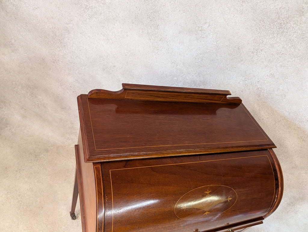 Antique Edwardian Sheraton Style Cylinder Top Desk / Writing Bureau