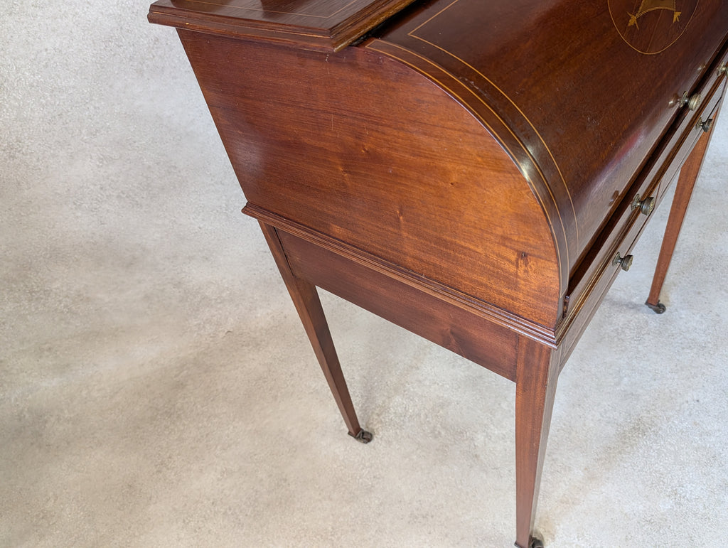 Antique Edwardian Sheraton Style Cylinder Top Desk / Writing Bureau