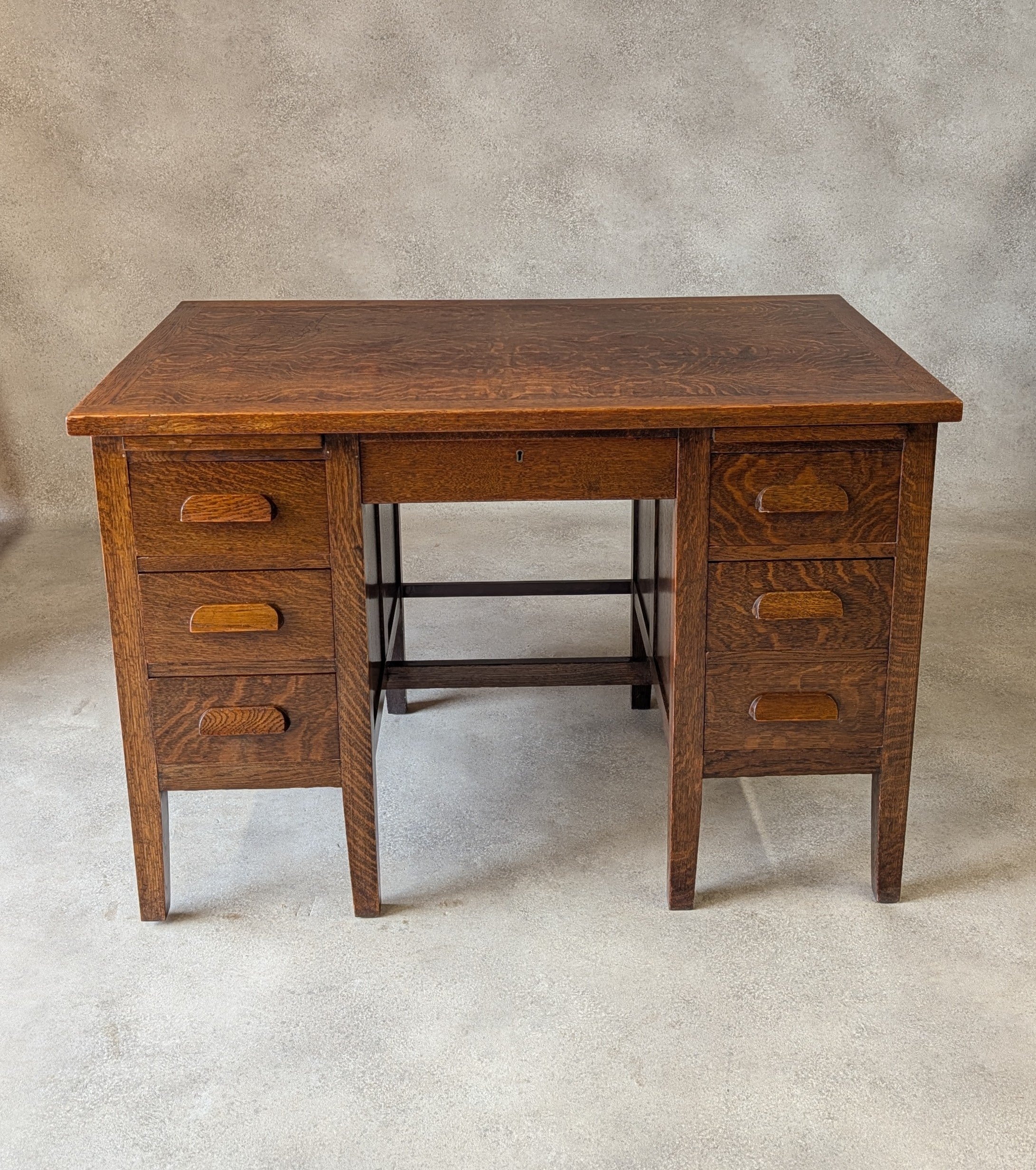 Early 20th Century Vintage Oak Double Pedestal Teachers Desk