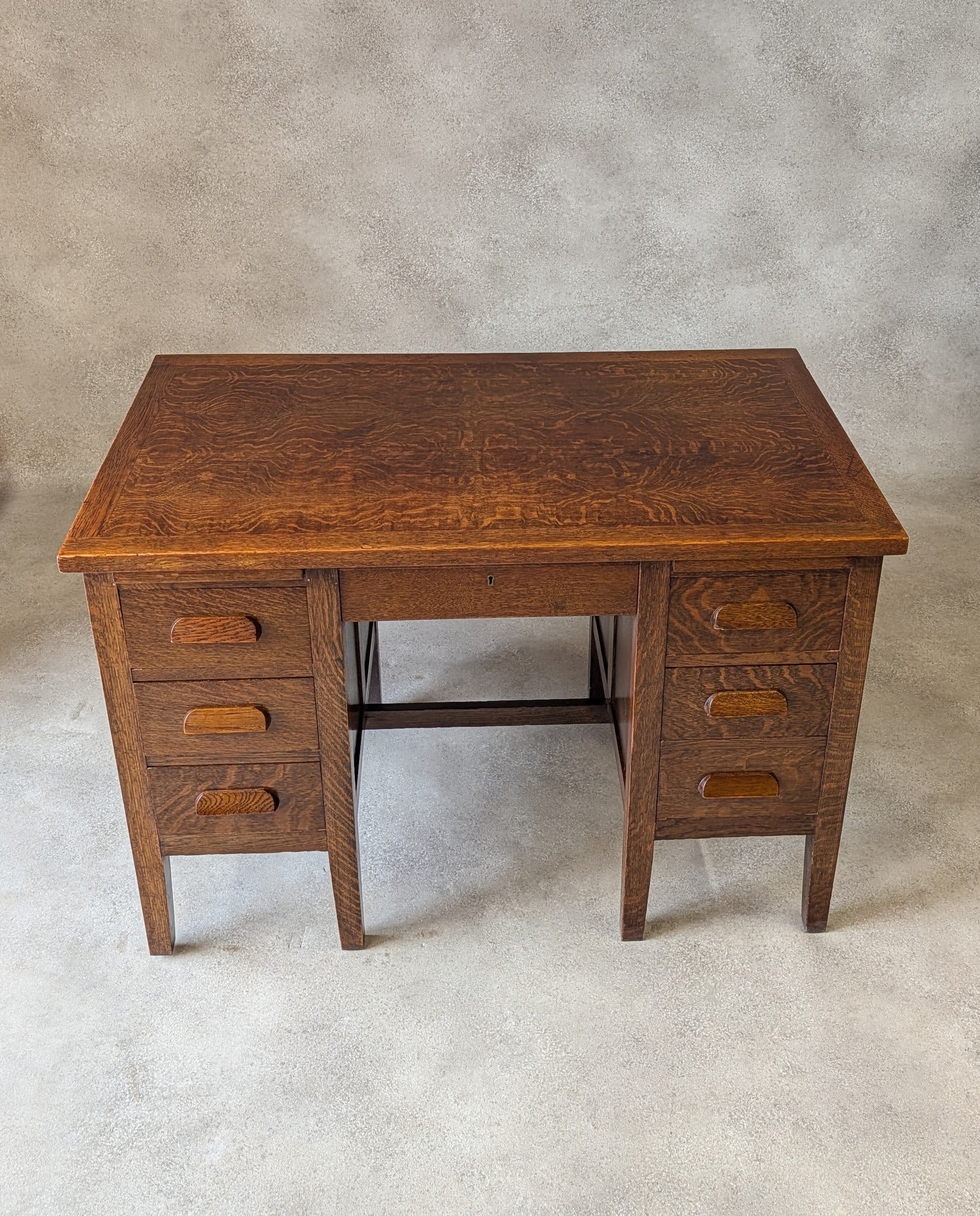 Early 20th Century Vintage Oak Double Pedestal Teachers Desk