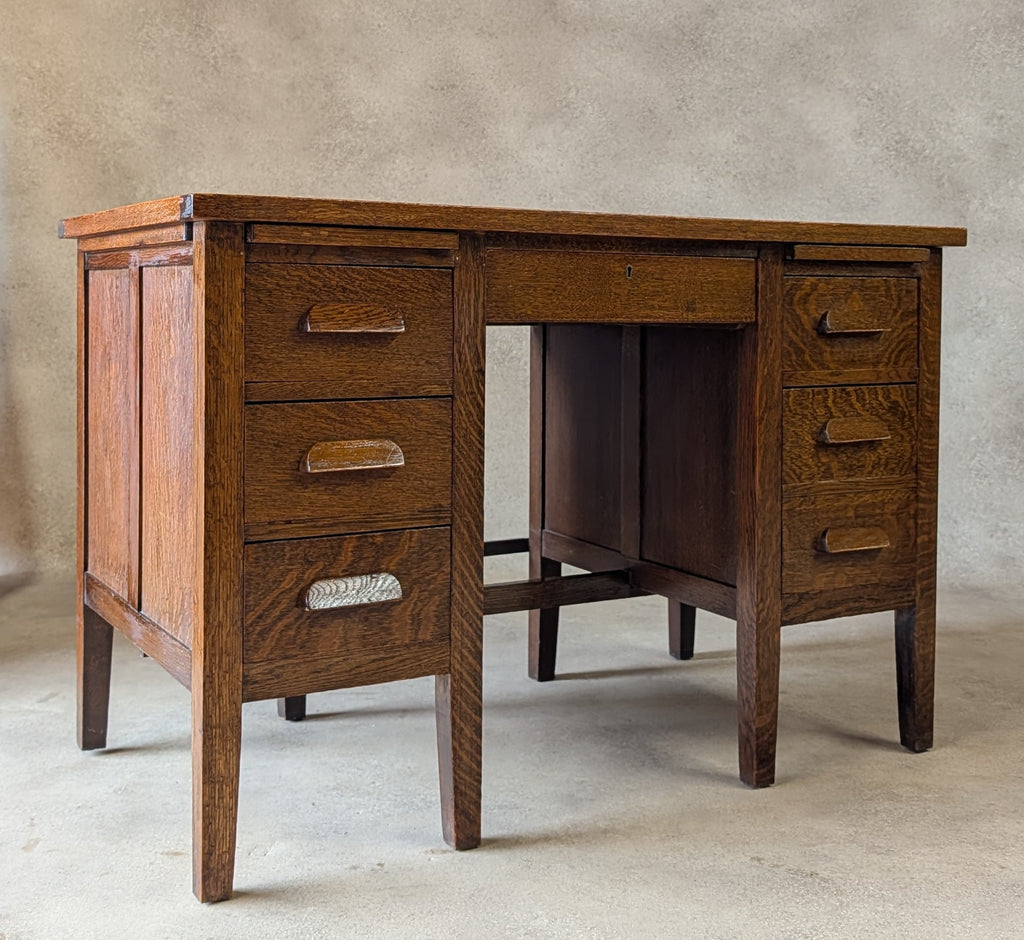 Early 20th Century Vintage Oak Double Pedestal Teachers Desk