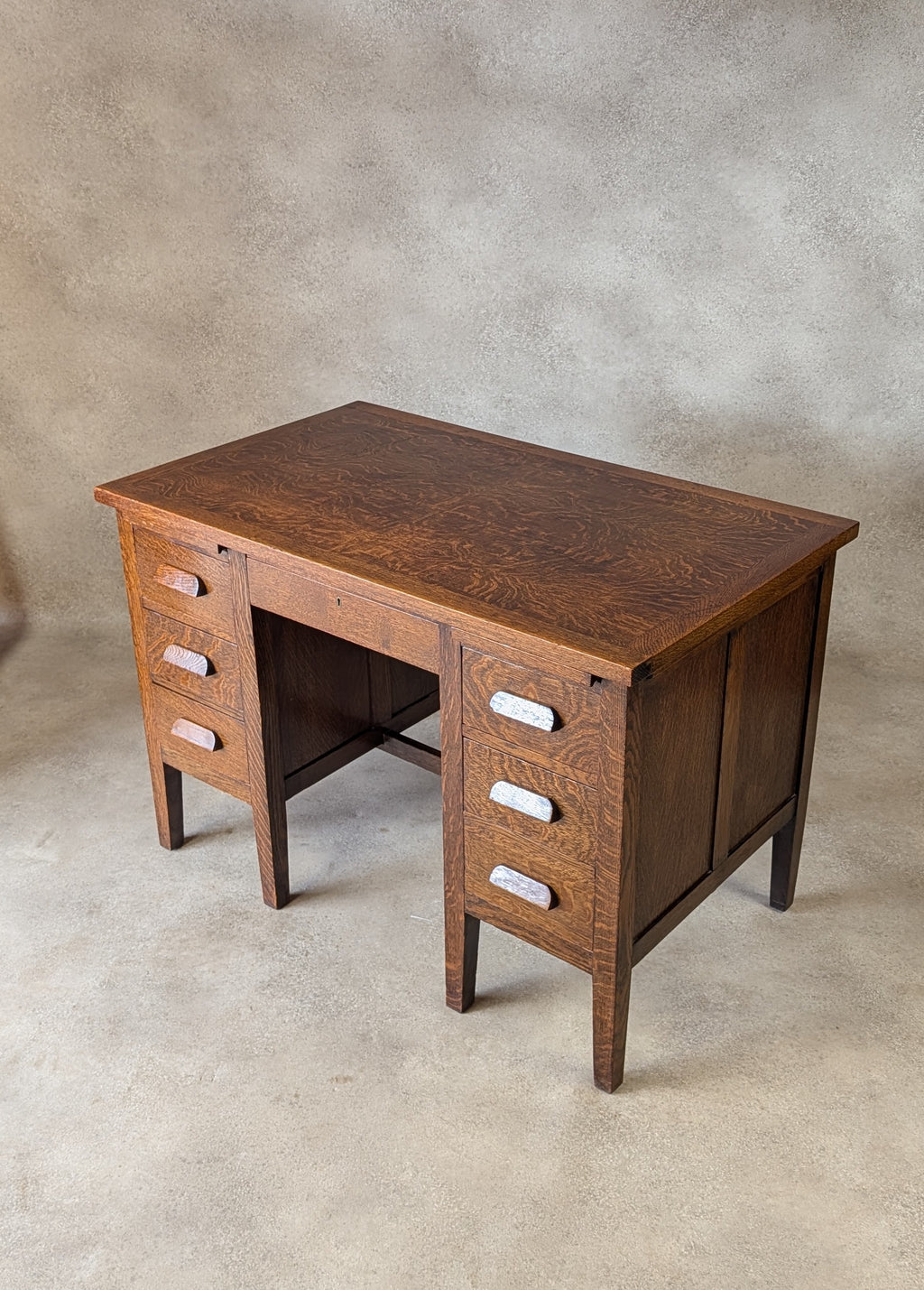 Early 20th Century Vintage Oak Double Pedestal Teachers Desk