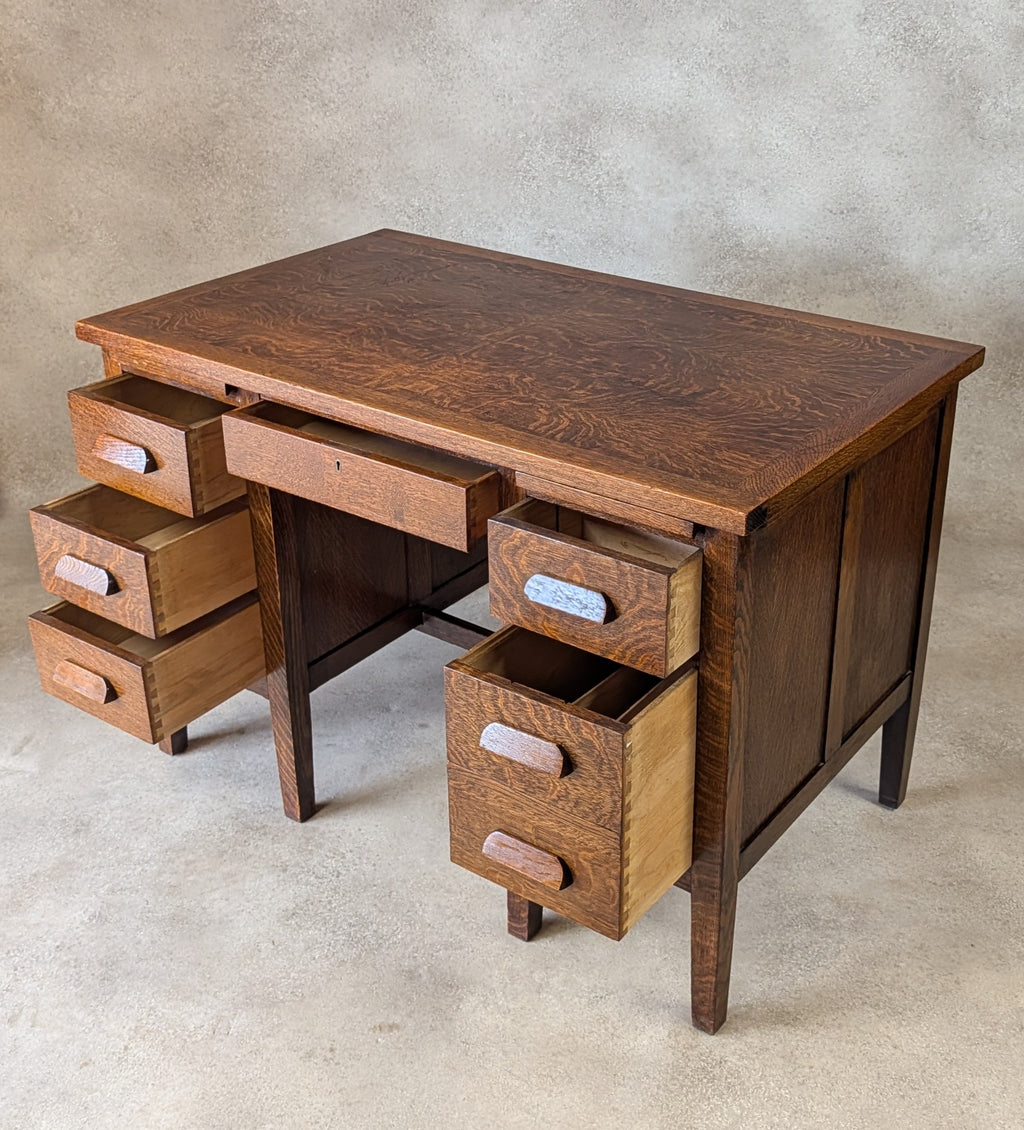 Early 20th Century Vintage Oak Double Pedestal Teachers Desk