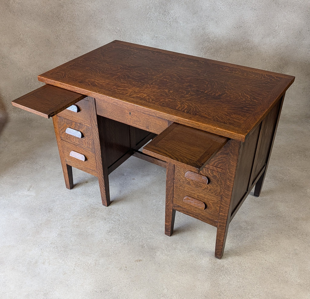 Early 20th Century Vintage Oak Double Pedestal Teachers Desk