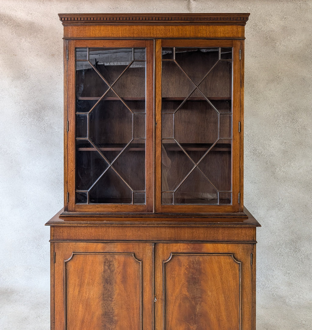 Vintage Georgian Style Astragal Glazed Mahogany Library Bookcase