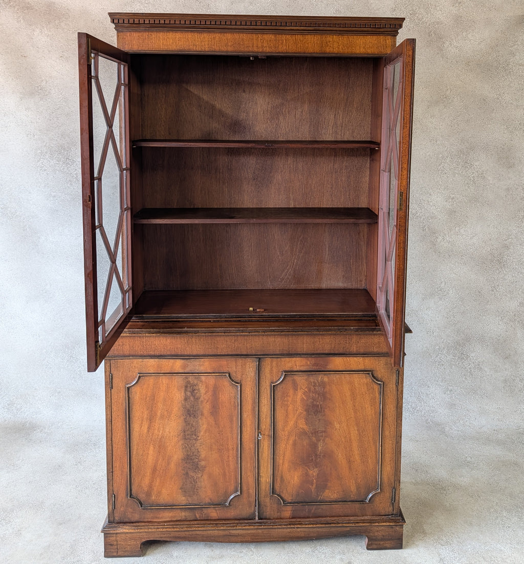 Vintage Georgian Style Astragal Glazed Mahogany Library Bookcase