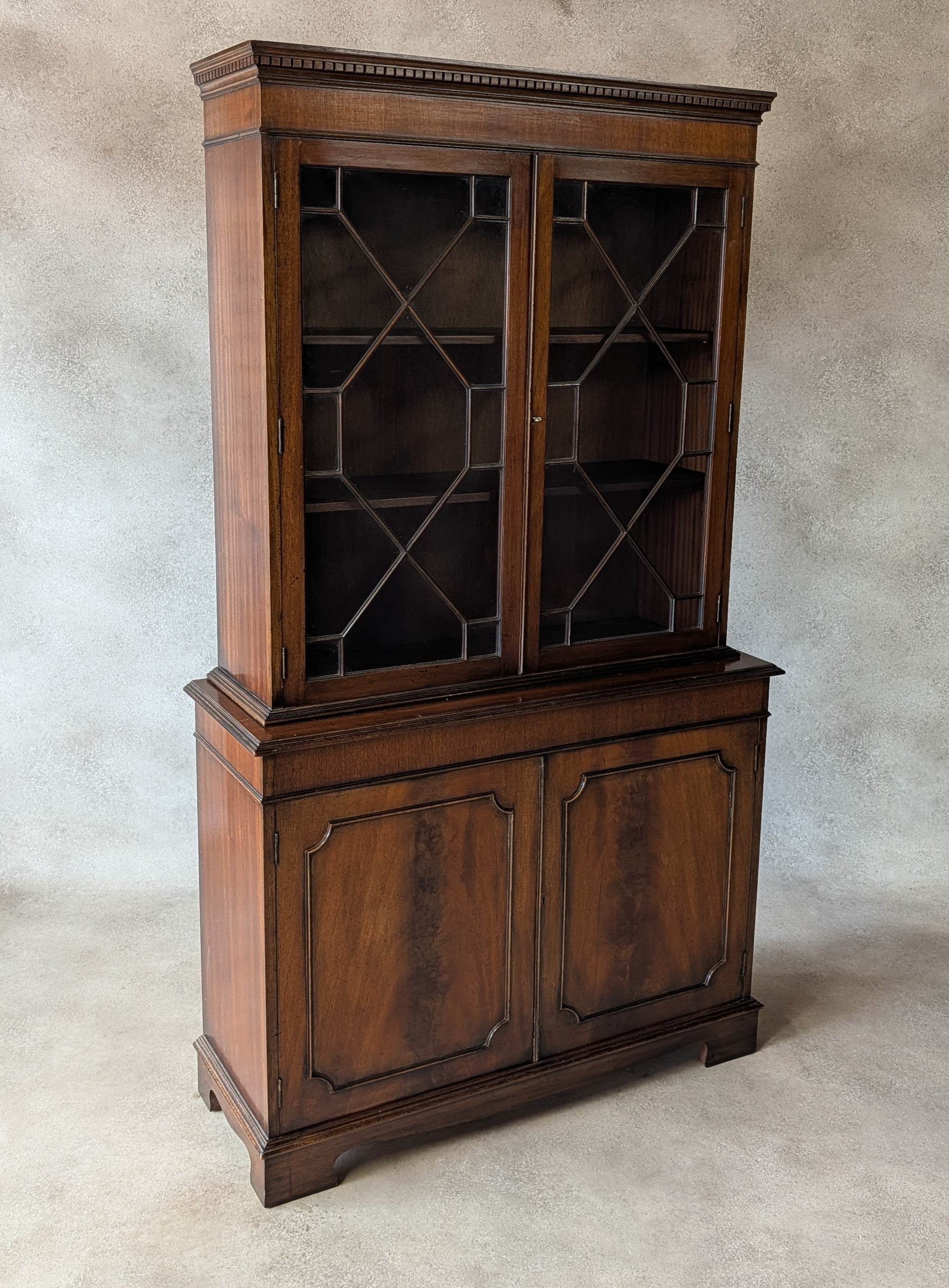 Vintage Georgian Style Astragal Glazed Mahogany Library Bookcase