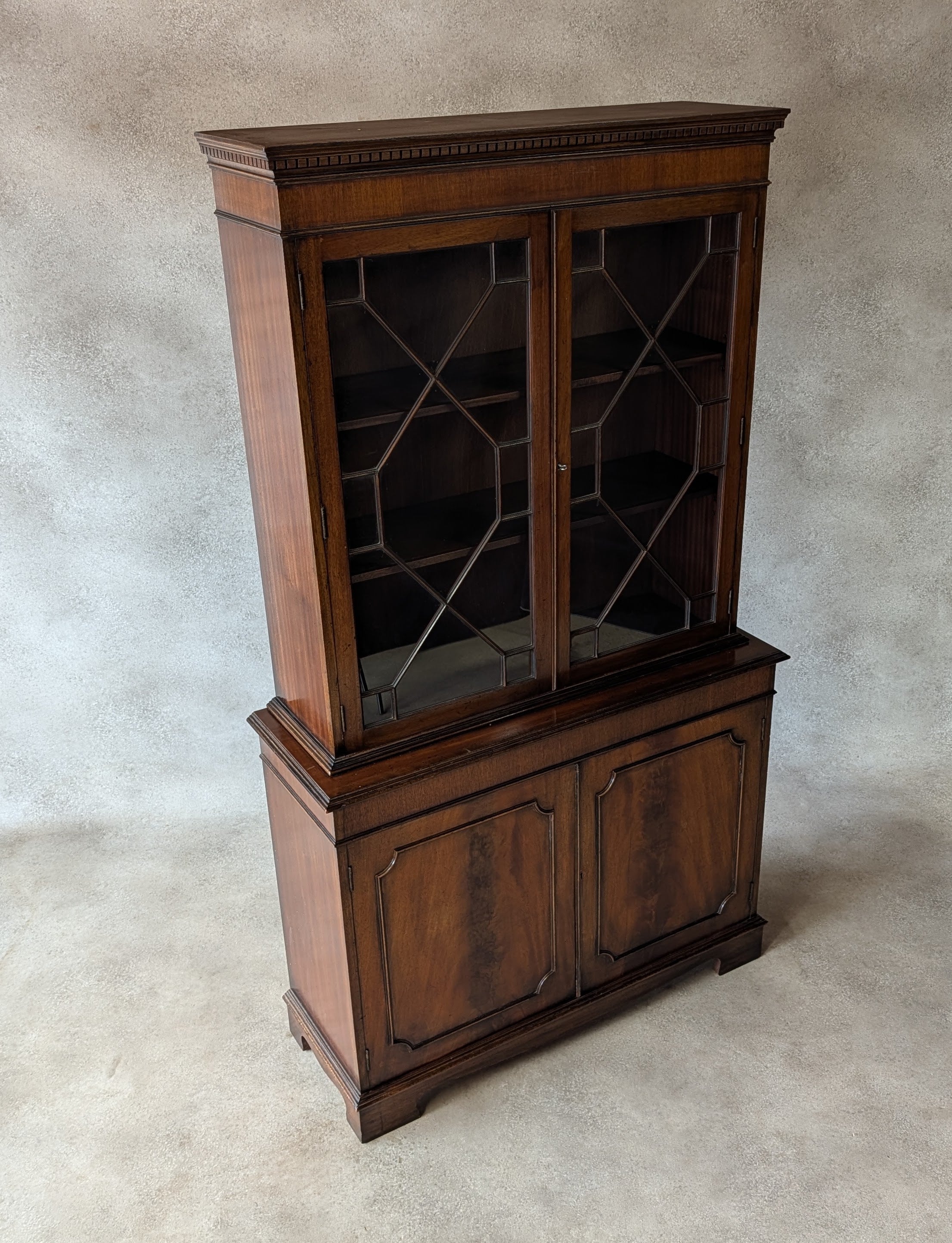 Vintage Georgian Style Astragal Glazed Mahogany Library Bookcase