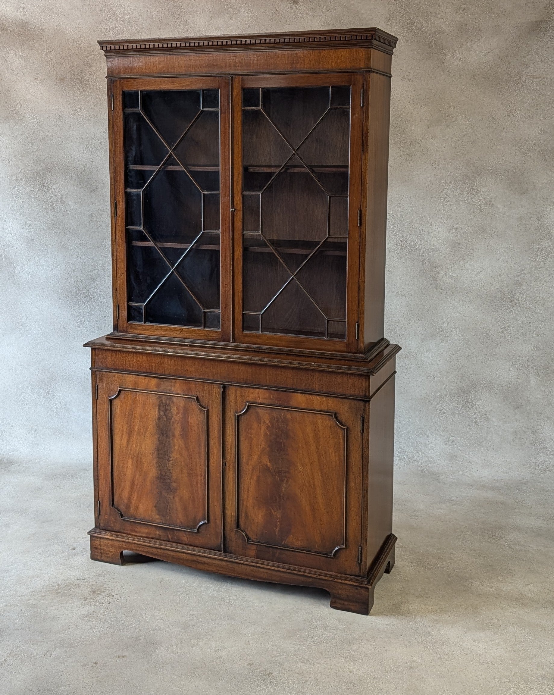 Vintage Georgian Style Astragal Glazed Mahogany Library Bookcase