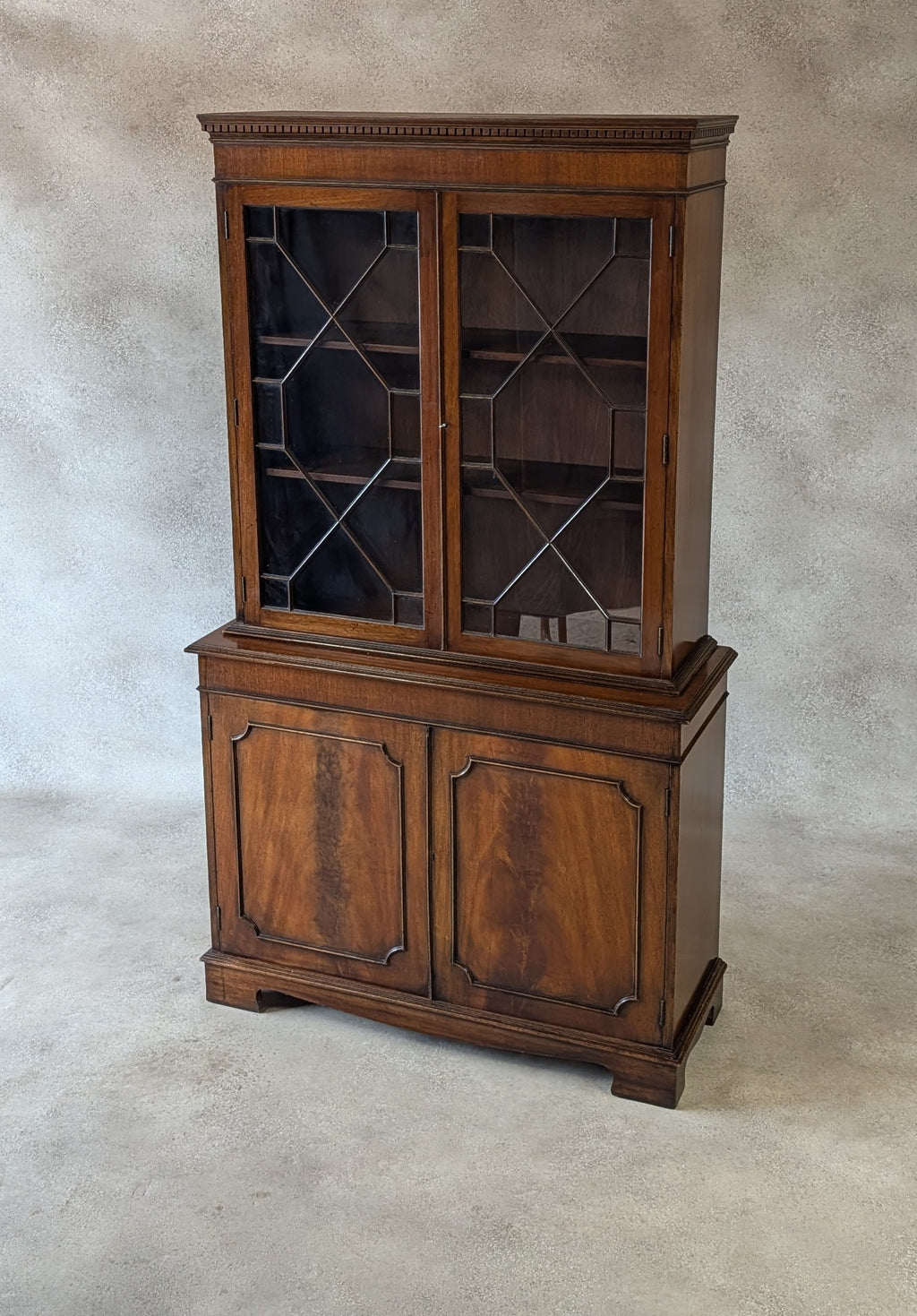 Vintage Georgian Style Astragal Glazed Mahogany Library Bookcase