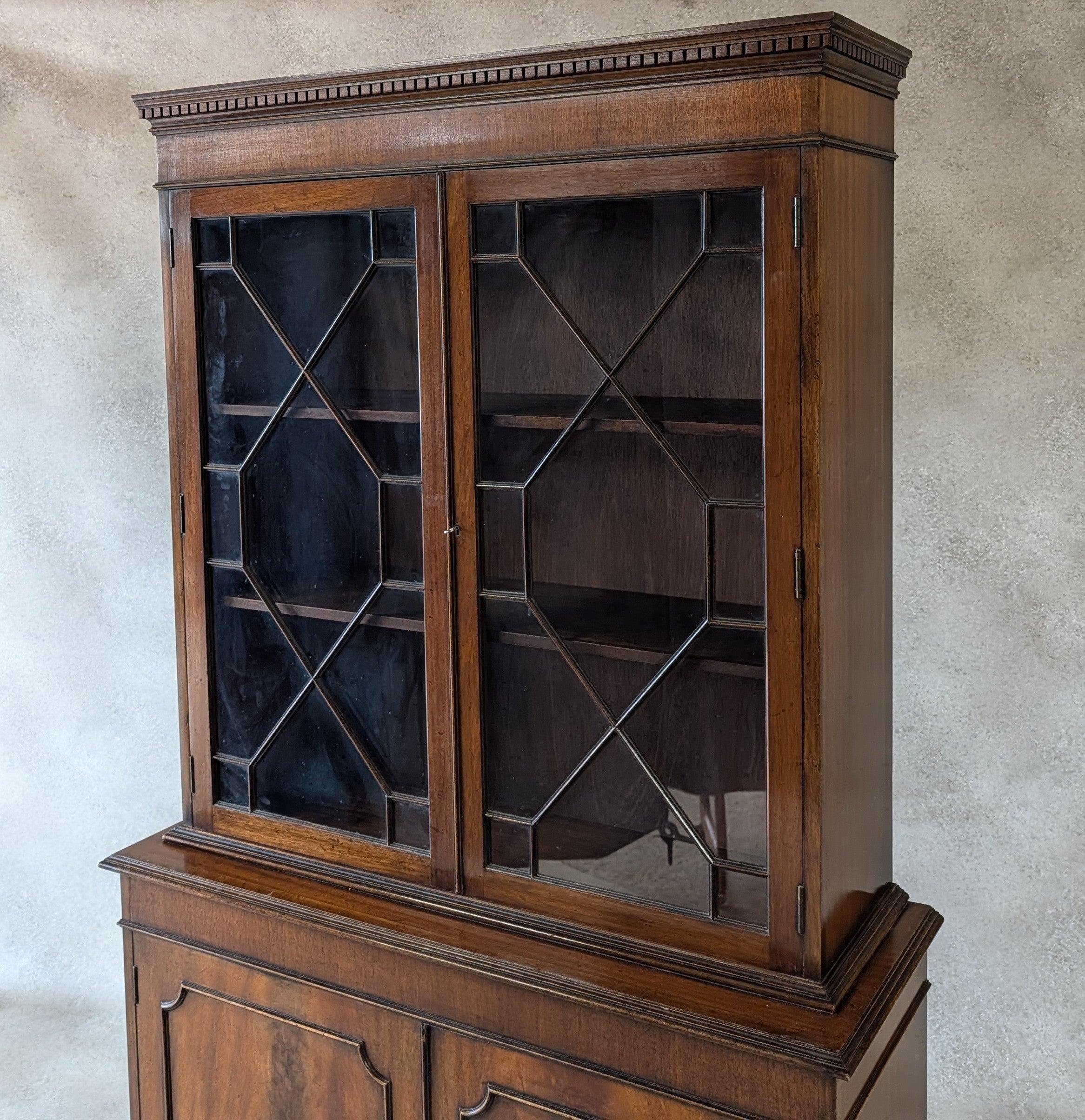 Vintage Georgian Style Astragal Glazed Mahogany Library Bookcase