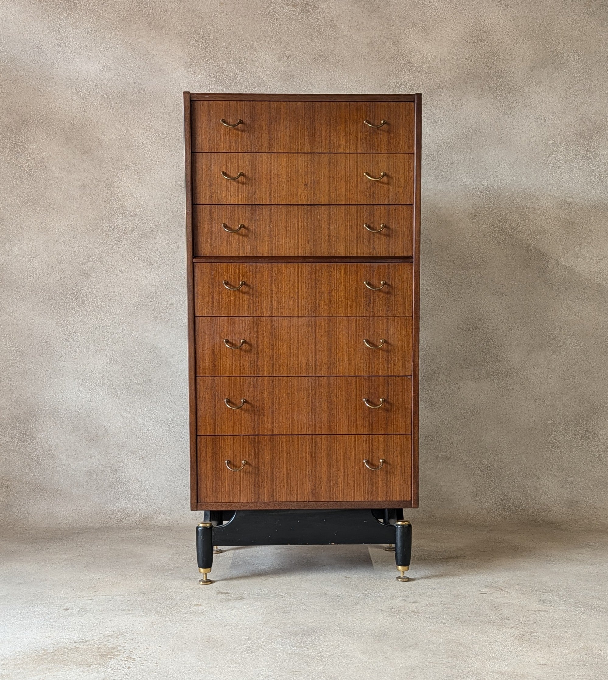 Mid Century G Plan Librenza Tola Wood Chest Of Drawers / Tallboy 1950s