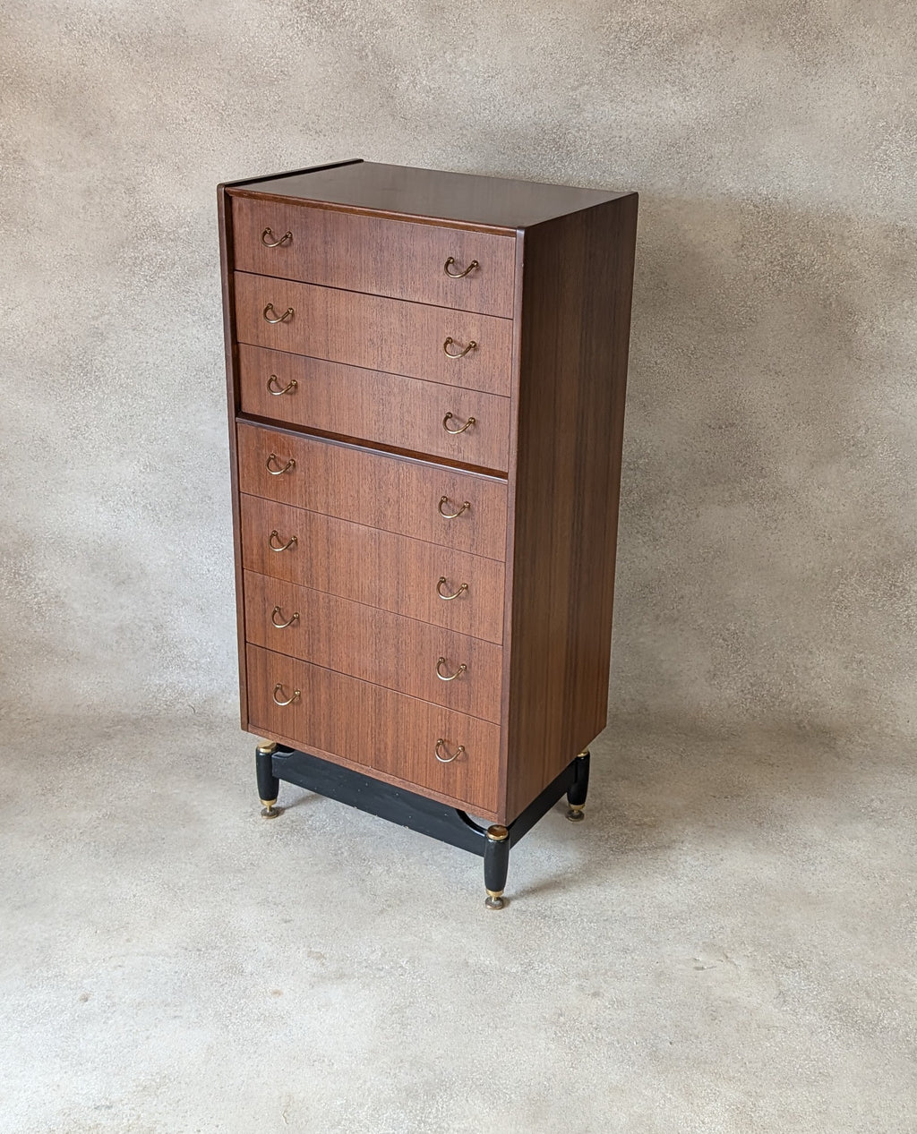 Mid Century G Plan Librenza Tola Wood Chest Of Drawers / Tallboy 1950s