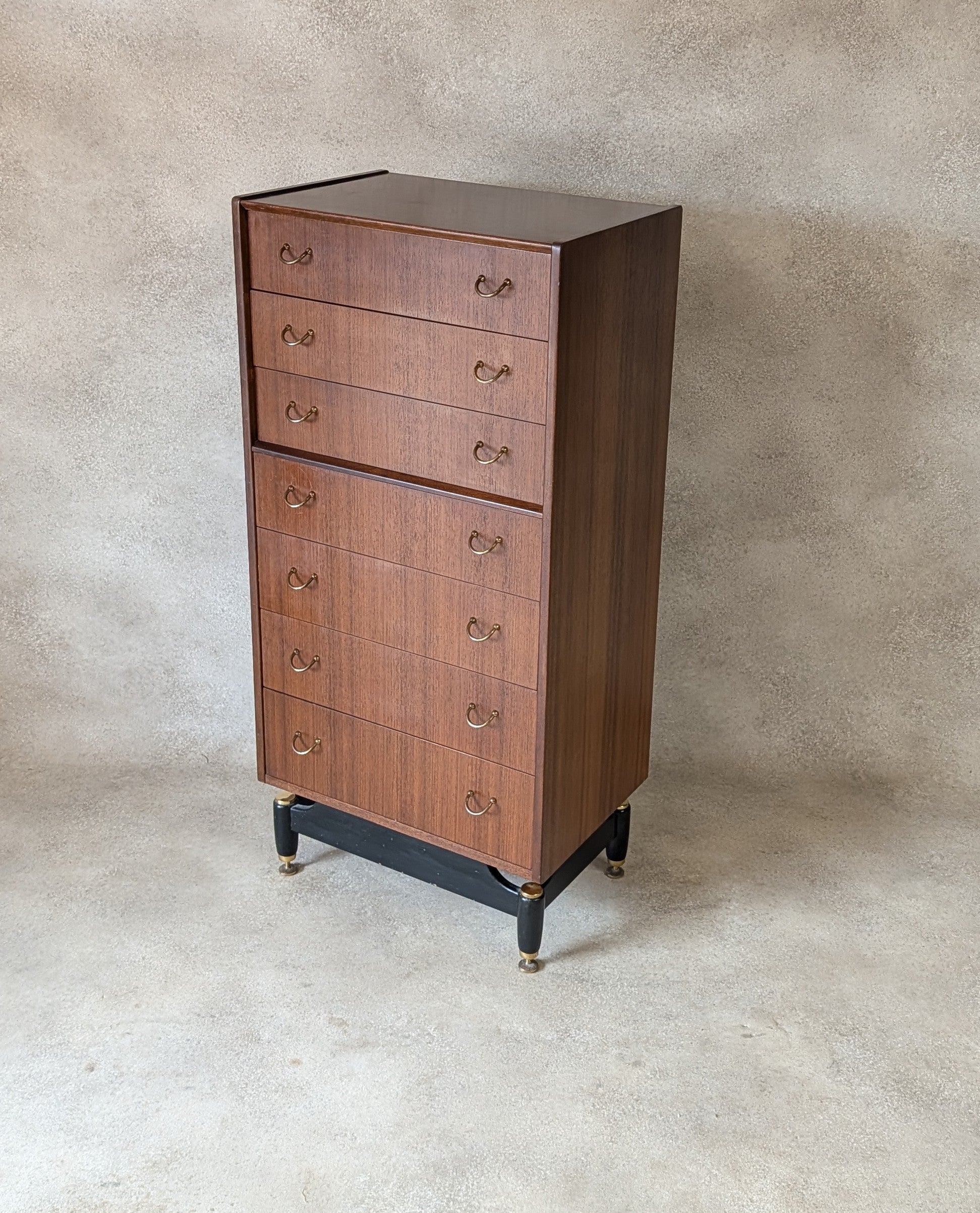 Mid Century G Plan Librenza Tola Wood Chest Of Drawers / Tallboy 1950s