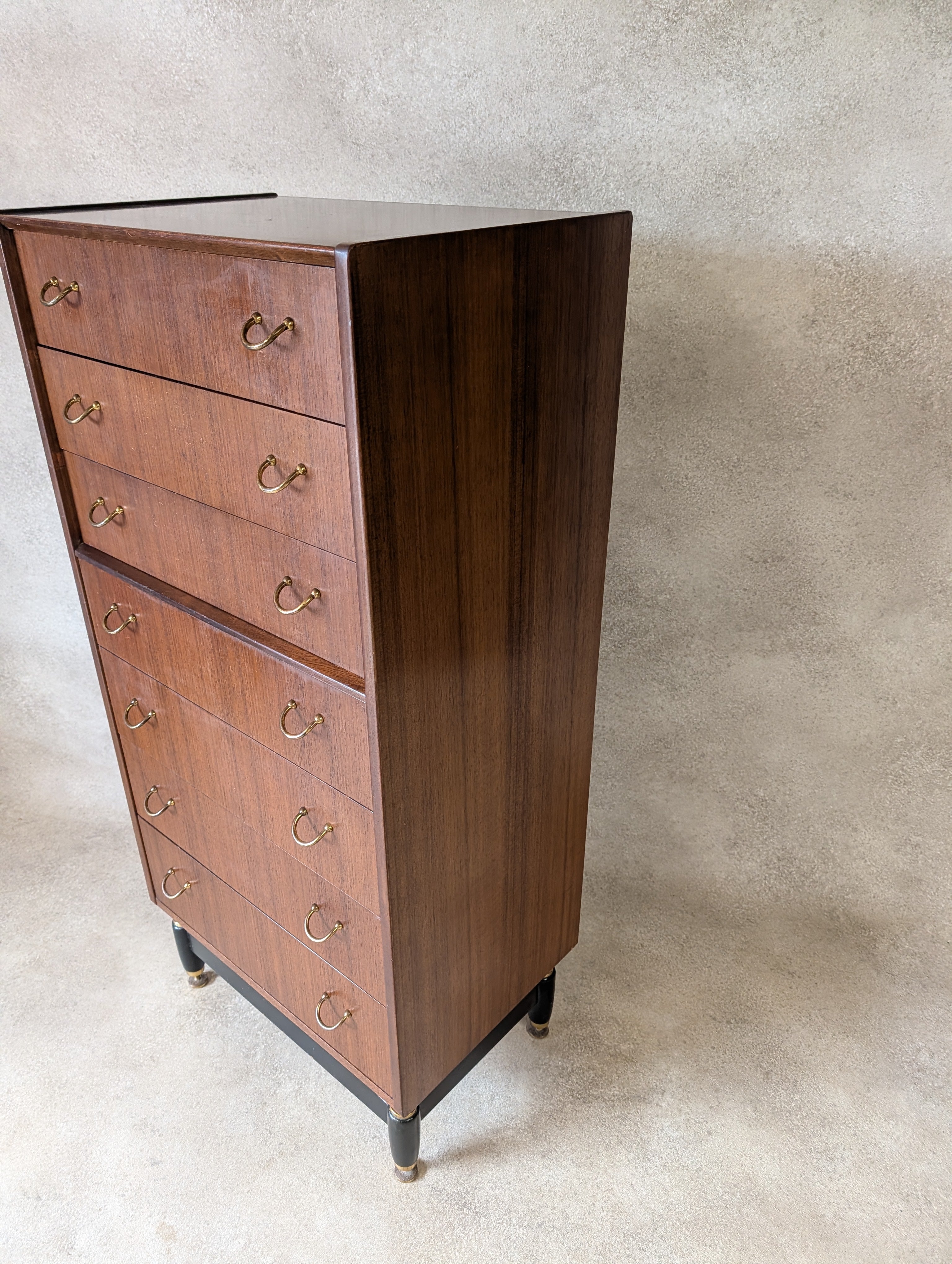 Mid Century G Plan Librenza Tola Wood Chest Of Drawers / Tallboy 1950s