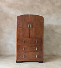 Vintage Art Deco Linen Cabinet Figured Walnut Tallboy Cupboard C.1930