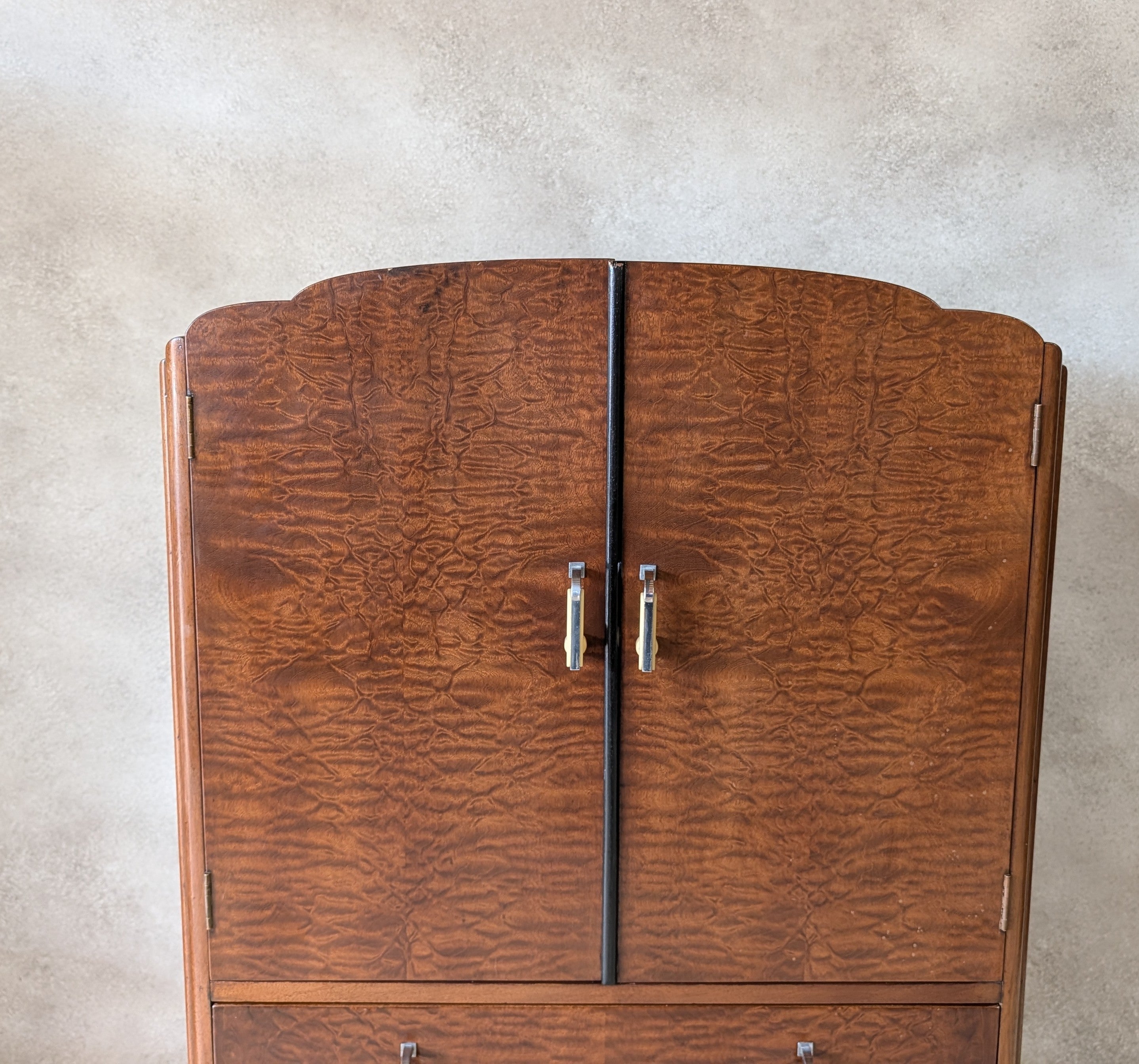 Vintage Art Deco Linen Cabinet Figured Walnut Tallboy Cupboard C.1930