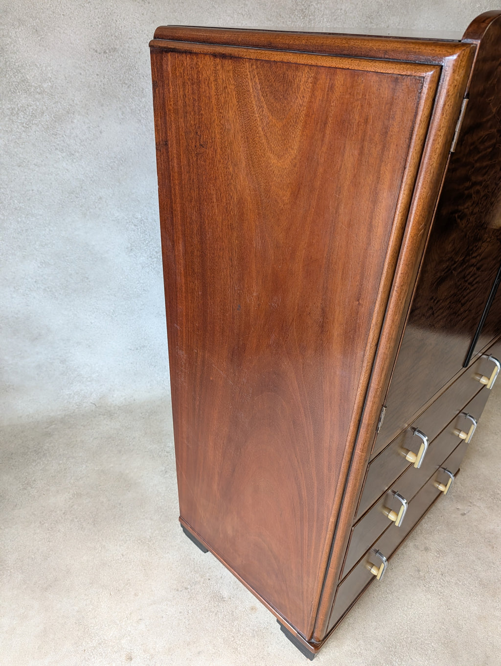Vintage Art Deco Linen Cabinet Figured Walnut Tallboy Cupboard C.1930