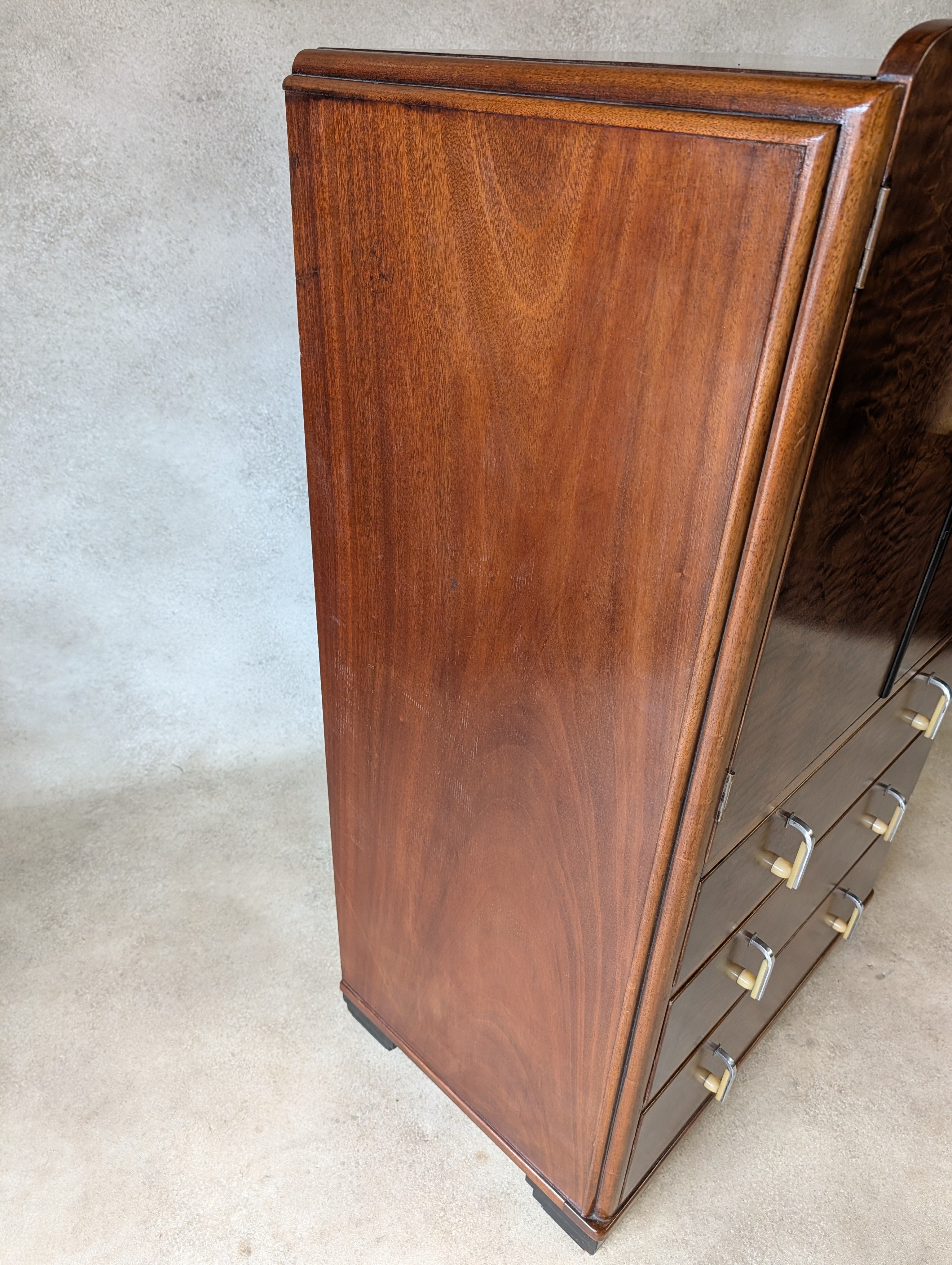 Vintage Art Deco Linen Cabinet Figured Walnut Tallboy Cupboard C.1930