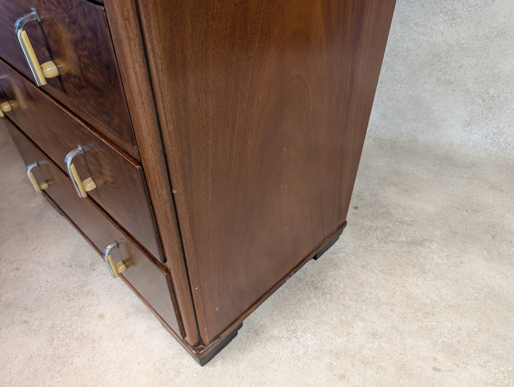Vintage Art Deco Linen Cabinet Figured Walnut Tallboy Cupboard C.1930