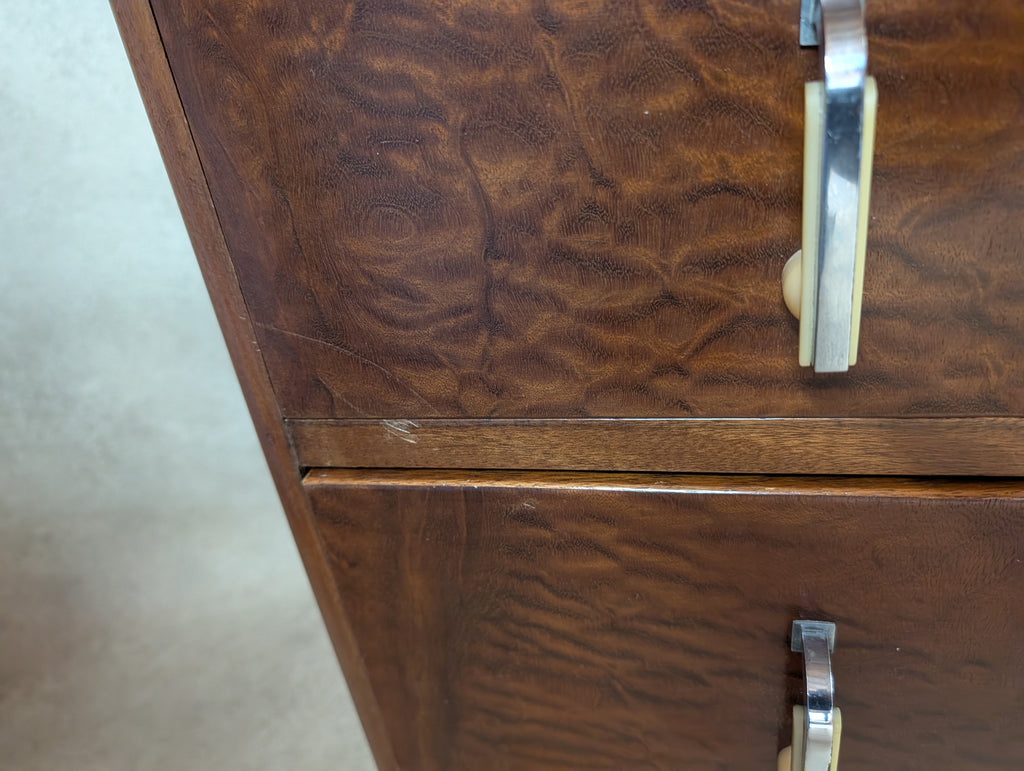 Vintage Art Deco Linen Cabinet Figured Walnut Tallboy Cupboard C.1930