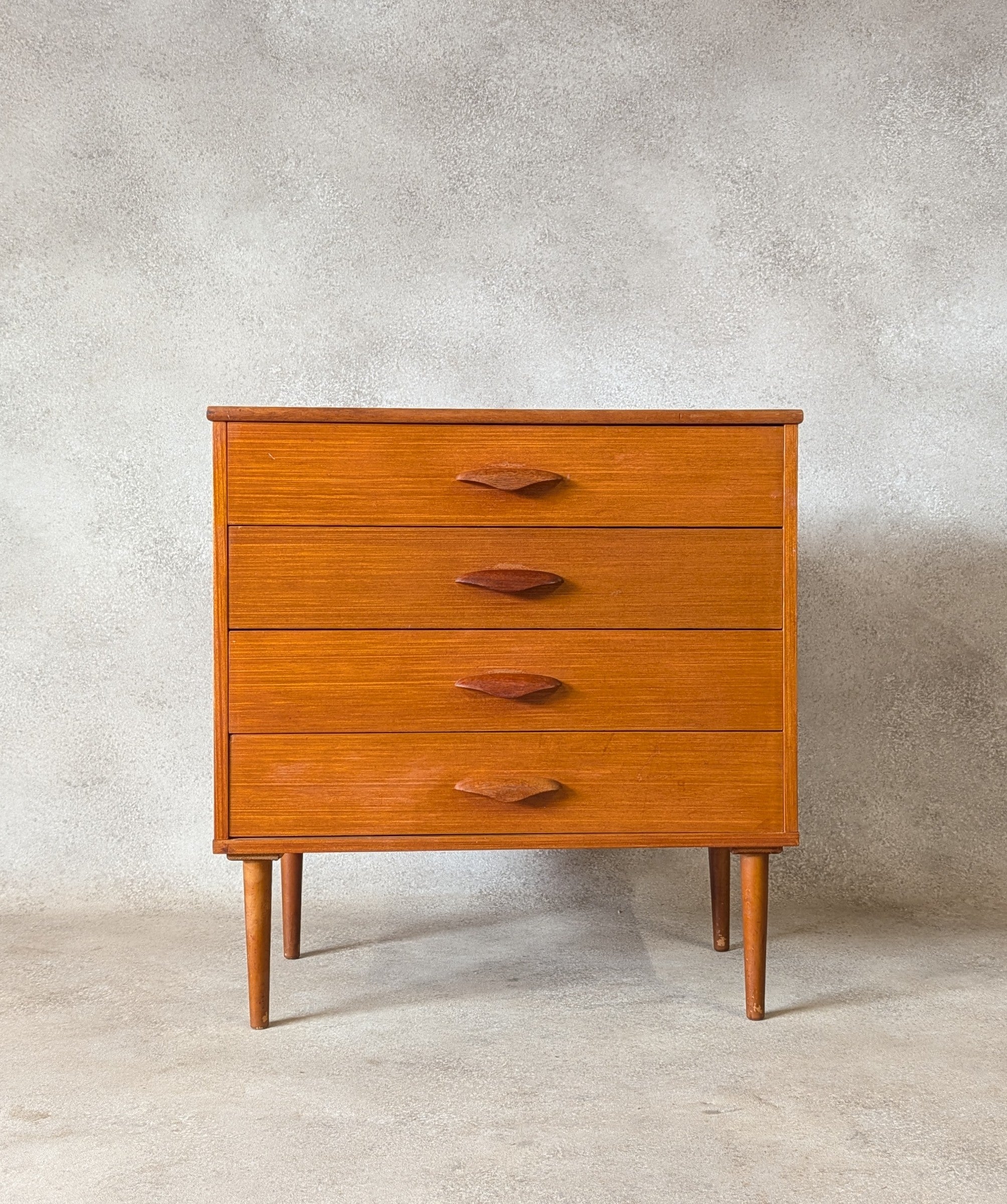 Mid Century Teak Small Chest Of Drawers Vintage 4 Drawer Chest 1960s/70s