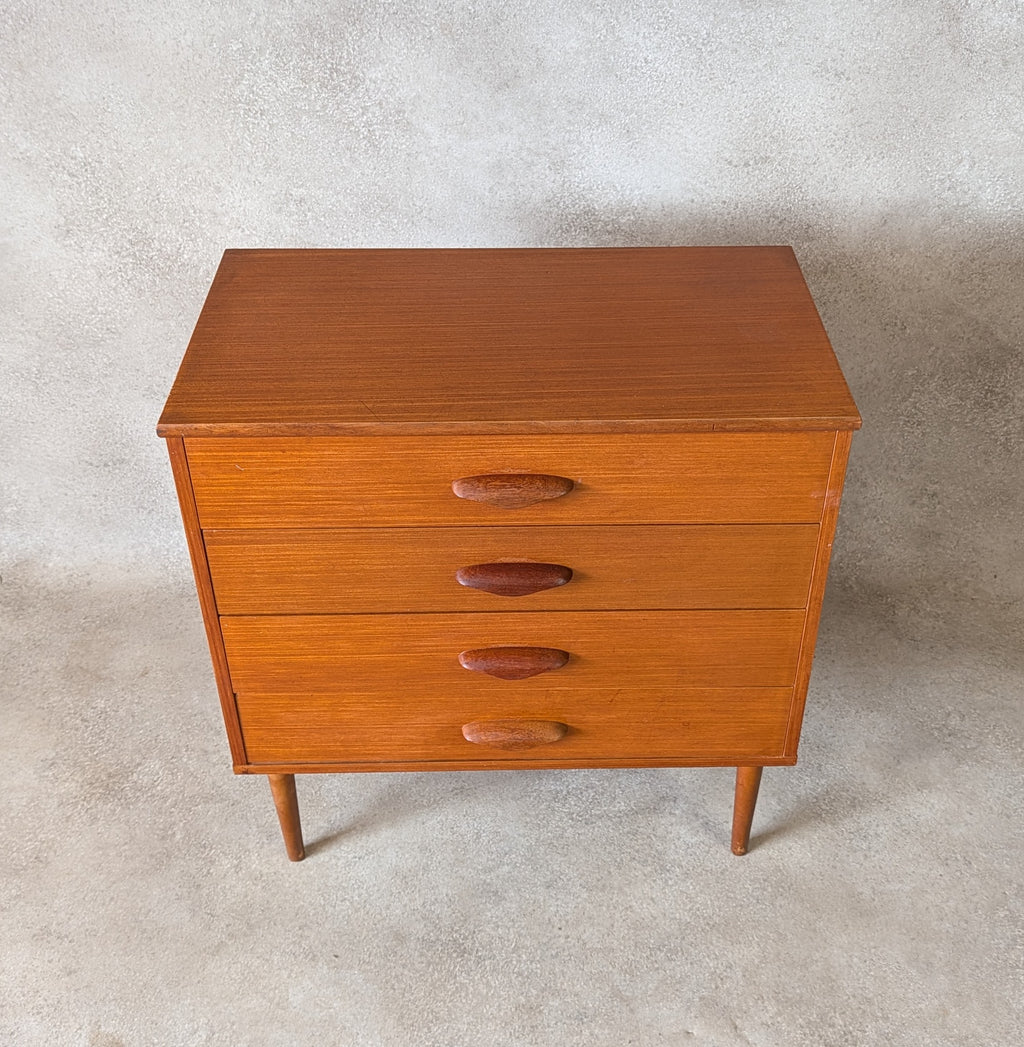 Mid Century Teak Small Chest Of Drawers Vintage 4 Drawer Chest 1960s/70s