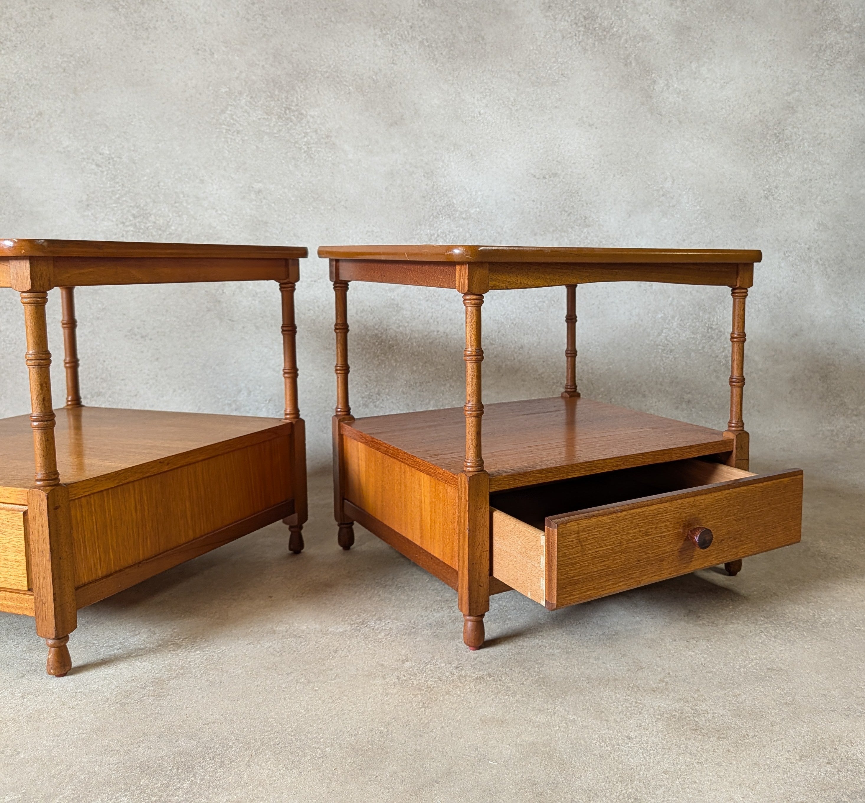 Mid Century Pair Of Nathan Teak Bedside Tables /Nightstands