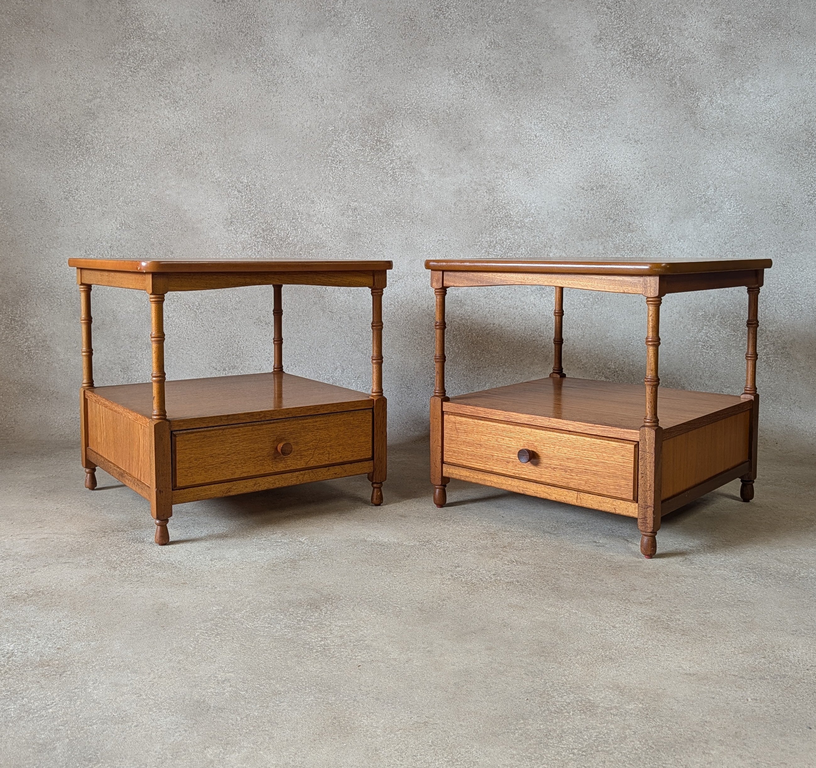 Mid Century Pair Of Nathan Teak Bedside Tables /Nightstands
