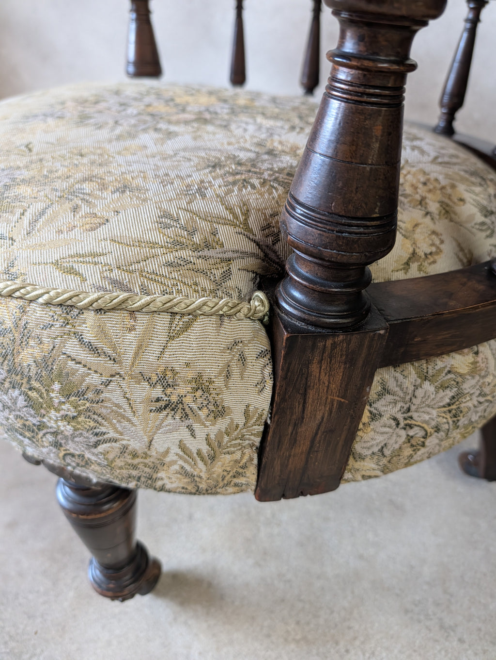 Pair of Late Victorian Mahogany Tub Armchairs Floral Tapestry Chairs C.1890