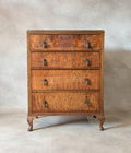 Vintage Art Deco / Queen Anne Style Burr Walnut Chest Of Drawers 1930s