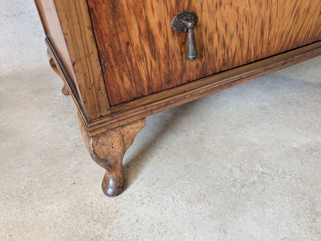Vintage Art Deco / Queen Anne Style Burr Walnut Chest Of Drawers 1930s
