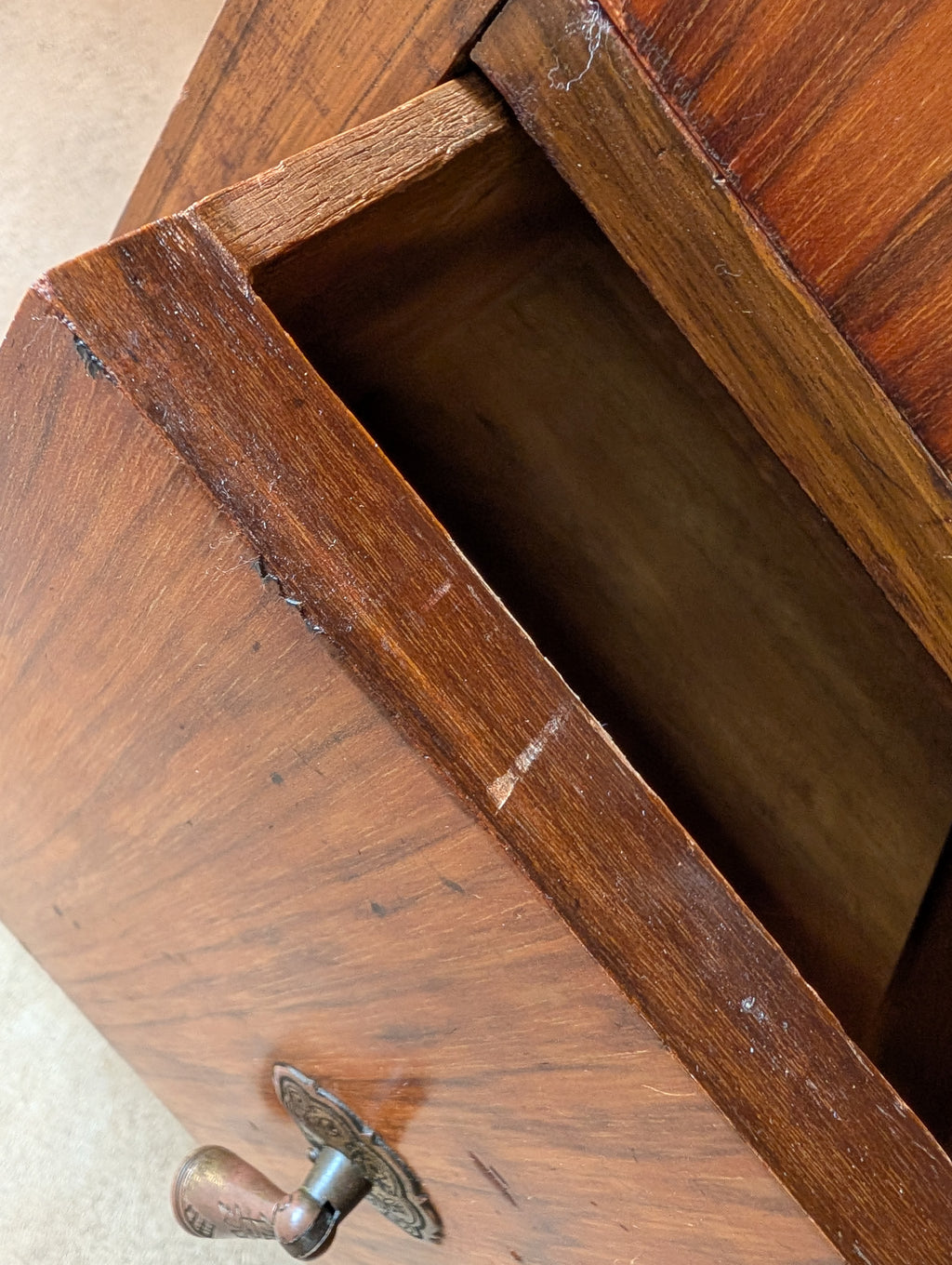 Vintage Art Deco / Queen Anne Style Burr Walnut Chest Of Drawers 1930s