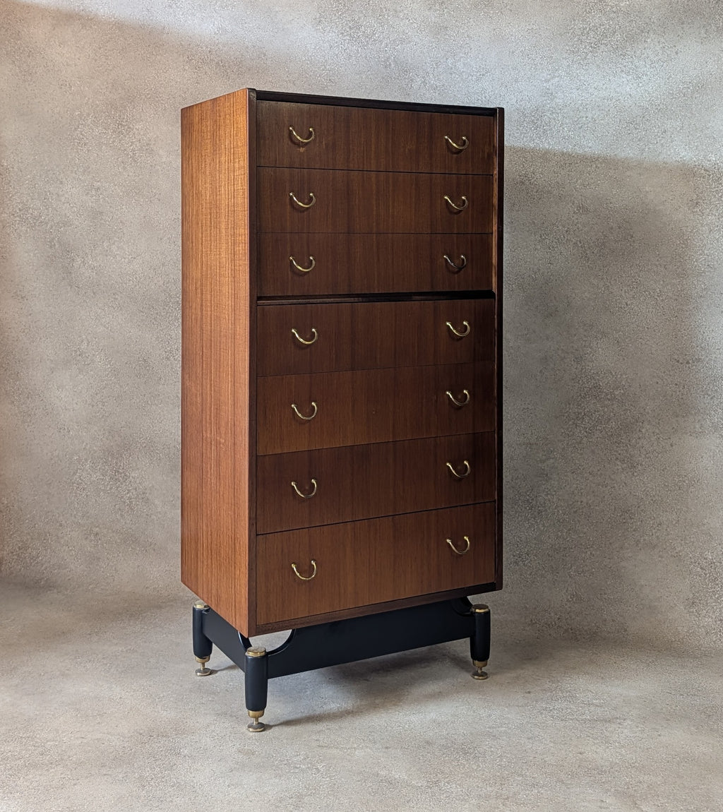 Mid Century G Plan Librenza Tallboy Vintage Tola Chest Of Drawers  - 7 Drawer