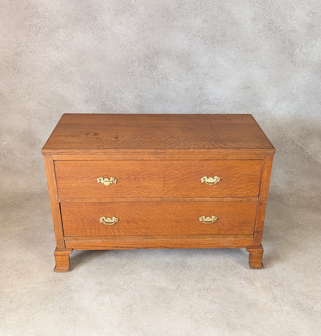 Early 20th Century Oak Chest Of Drawers Vintage Rustic 2 Drawer Chest