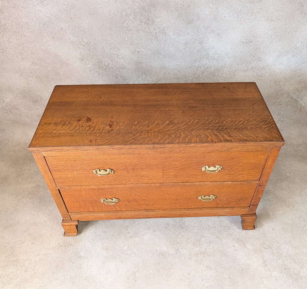 Early 20th Century Oak Chest Of Drawers Vintage Rustic 2 Drawer Chest