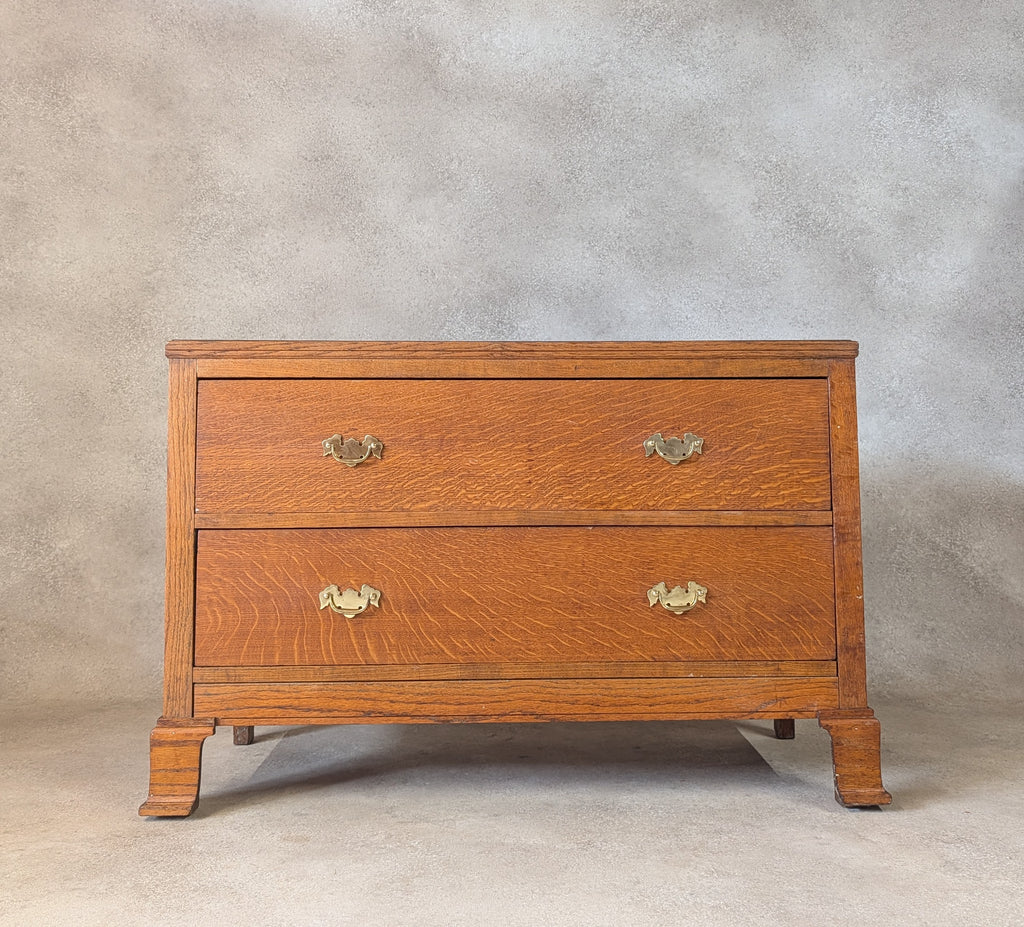 Early 20th Century Oak Chest Of Drawers Vintage Rustic 2 Drawer Chest