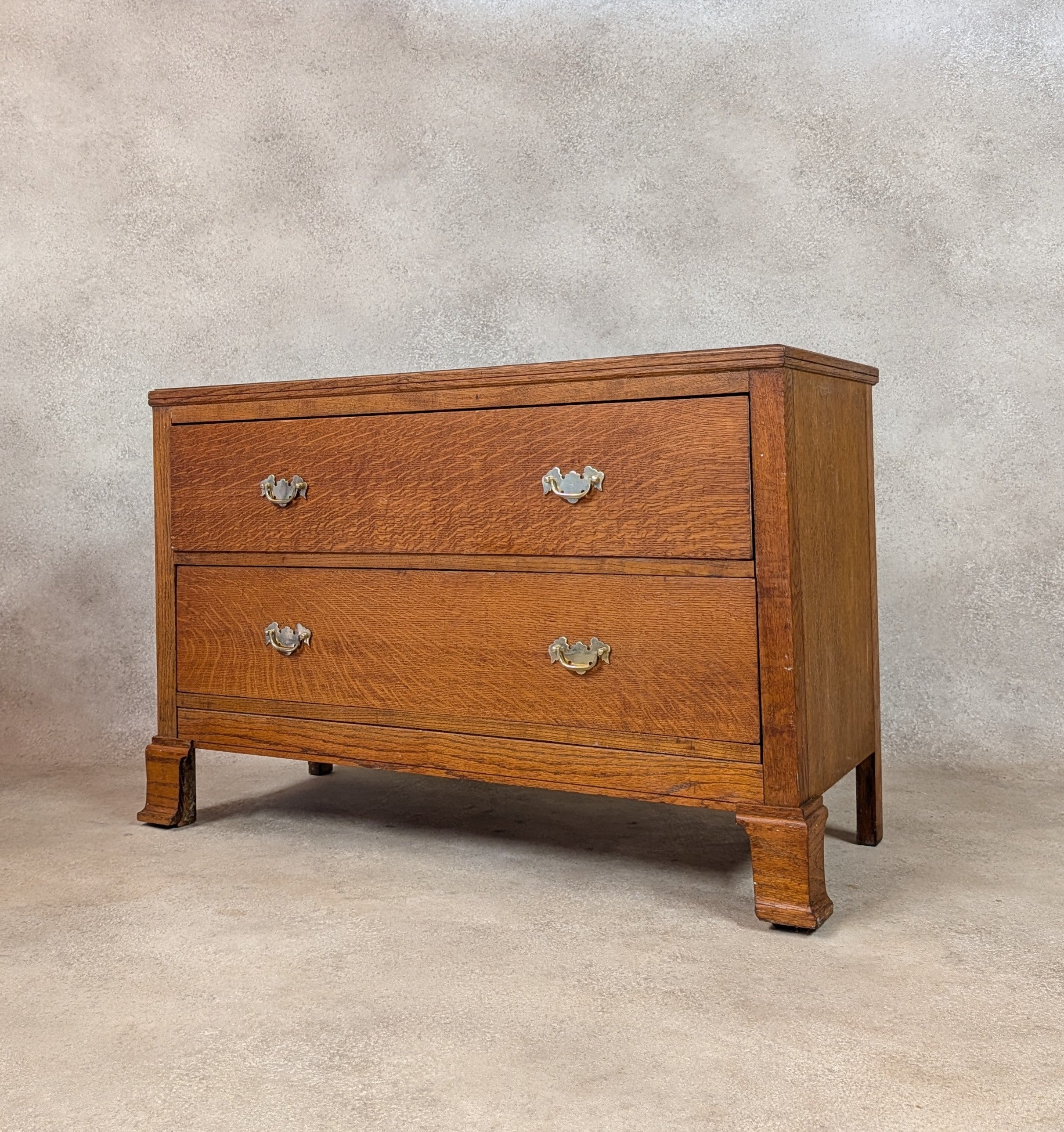 Early 20th Century Oak Chest Of Drawers Vintage Rustic 2 Drawer Chest