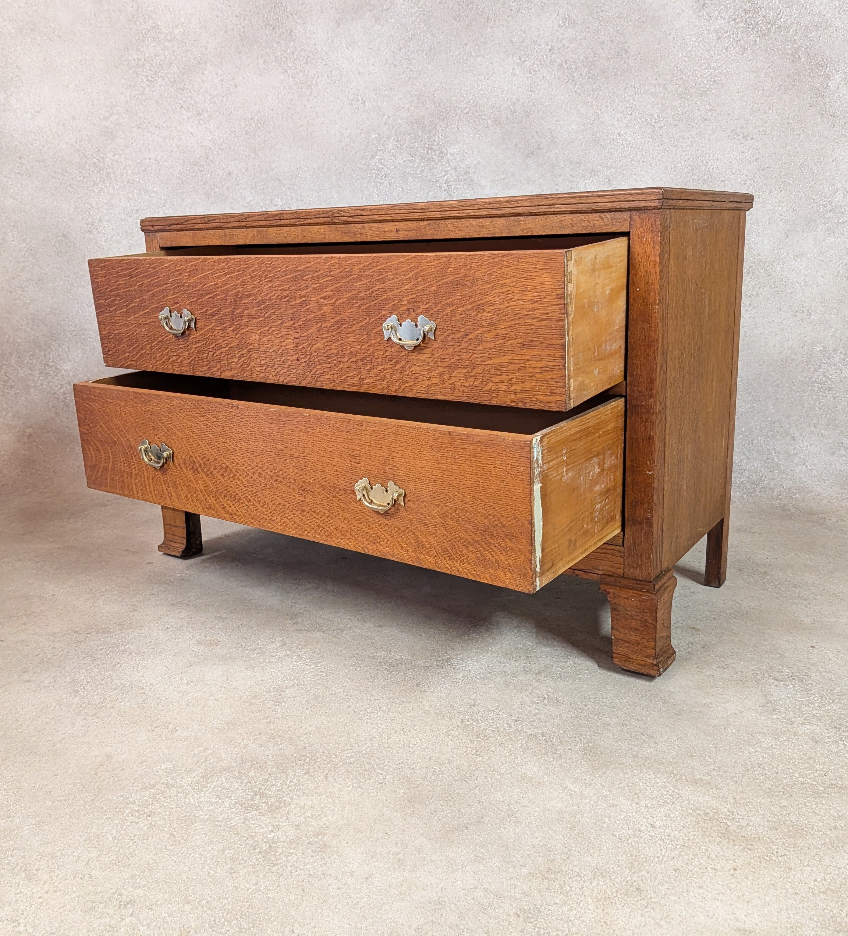 Early 20th Century Oak Chest Of Drawers Vintage Rustic 2 Drawer Chest