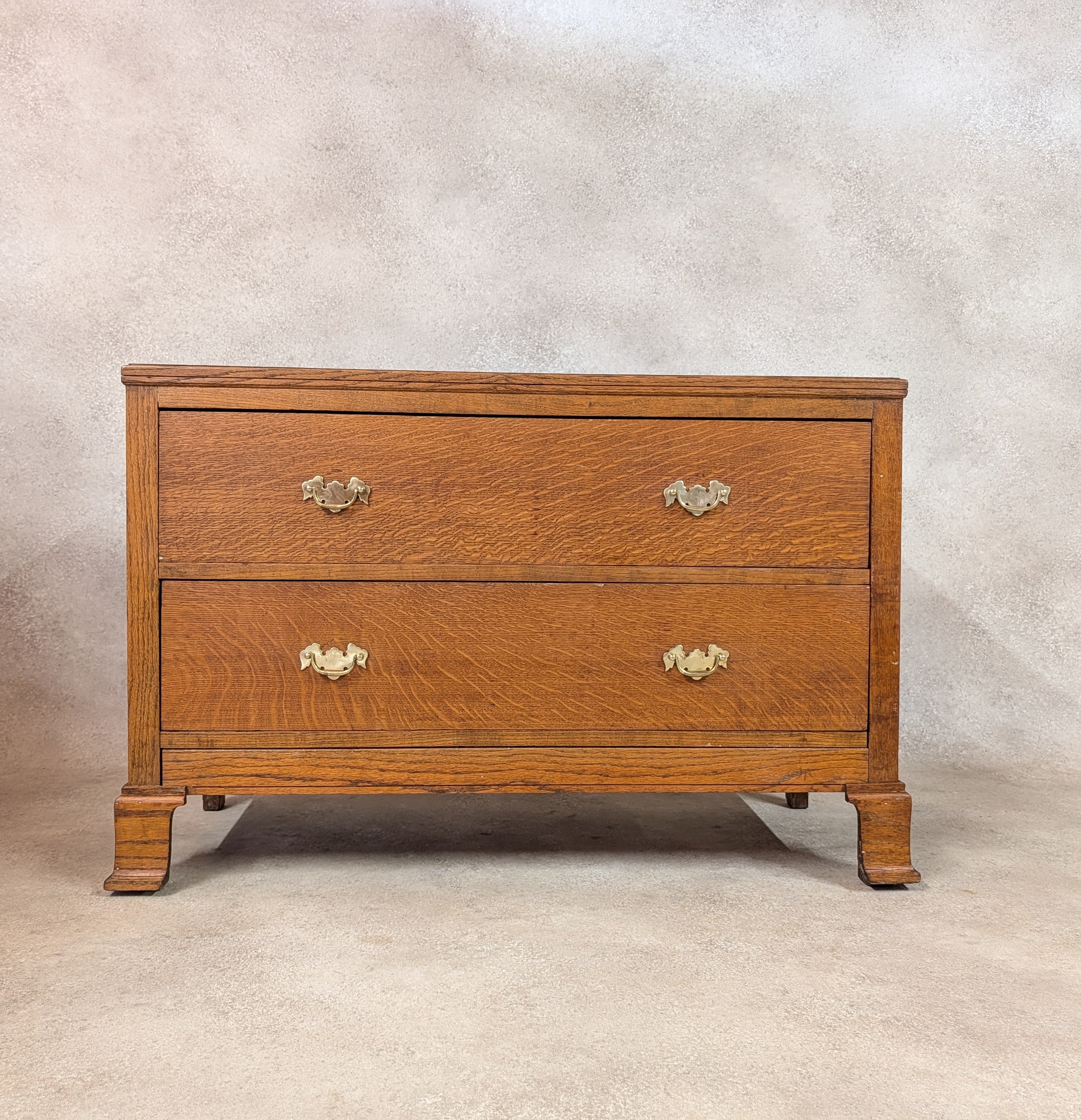 Early 20th Century Oak Chest Of Drawers Vintage Rustic 2 Drawer Chest