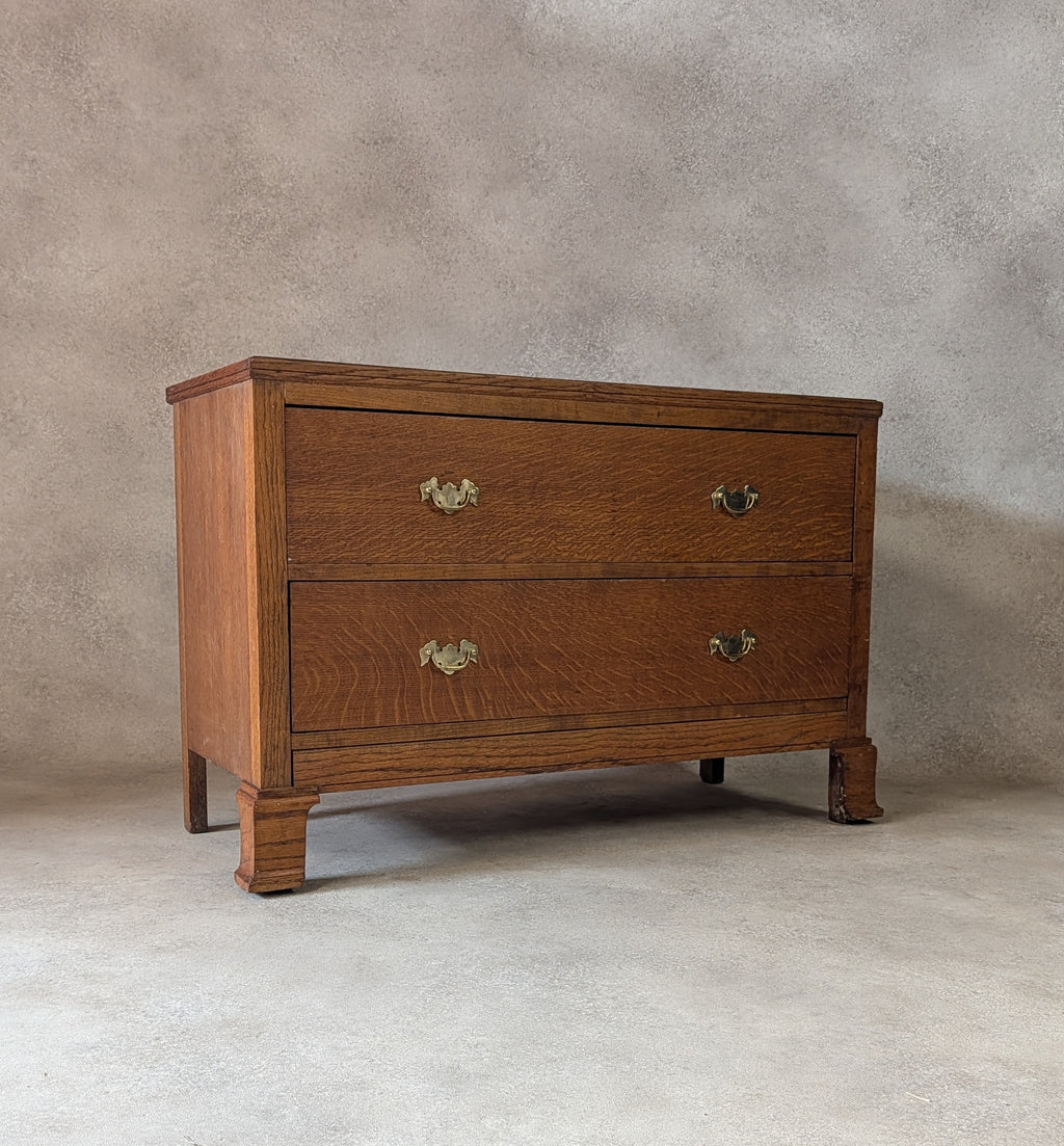 Early 20th Century Oak Chest Of Drawers Vintage Rustic 2 Drawer Chest