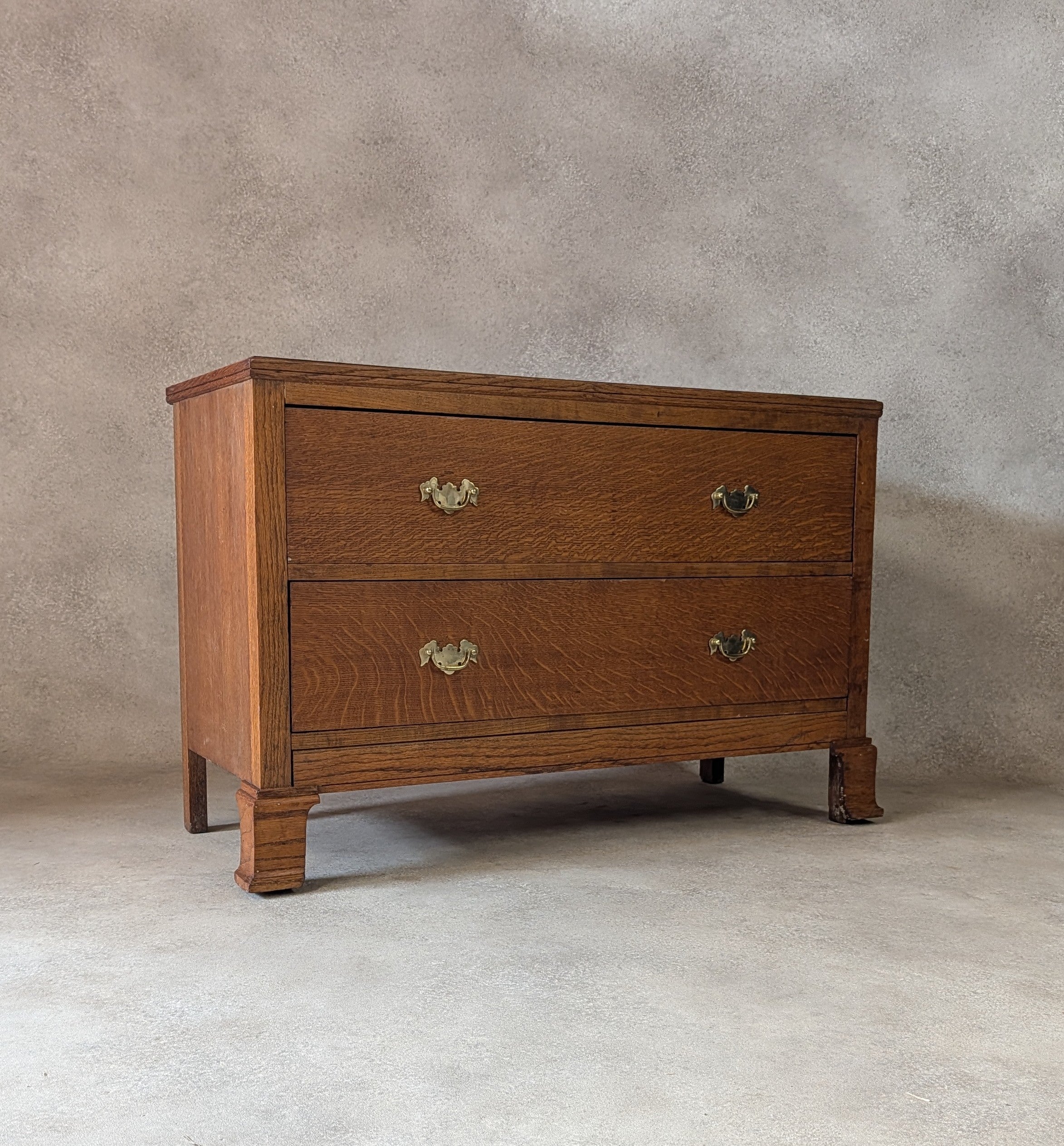 Early 20th Century Oak Chest Of Drawers Vintage Rustic 2 Drawer Chest