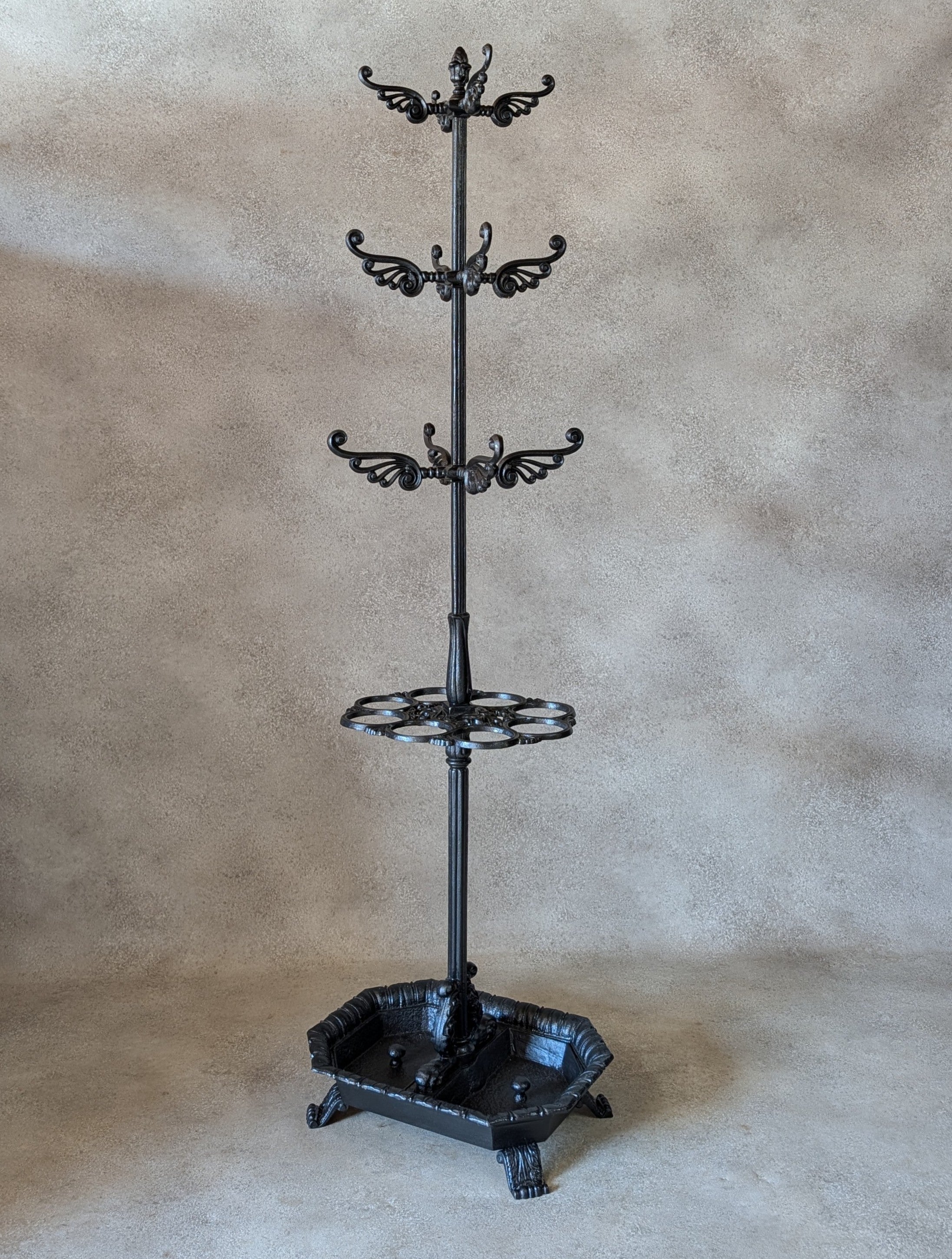 Antique Victorian Cast Iron Hall Stand Coat Rack Umbrella Stand - 19th Century